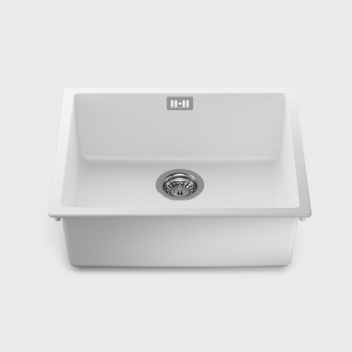 Luquicina LD54WH – Fregadero de cocina reversible de composite blanco de 1,0" sin escurridor 