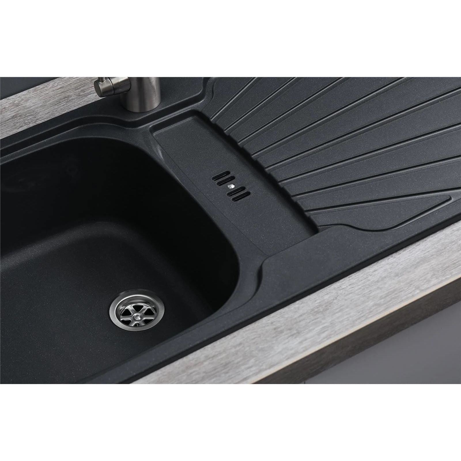 Luquicina LC5BL – Fregadero de cocina reversible de 1,0 senos con desagüe, color negro 