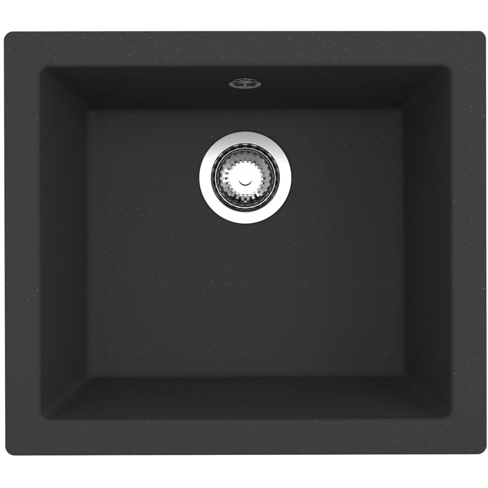 Fregadero empotrable o bajo encimera de cocina Luquicina LS50BL todo negro – 1 seno sin escurridor – Composite BIO – 50 x 44 x 19 cm