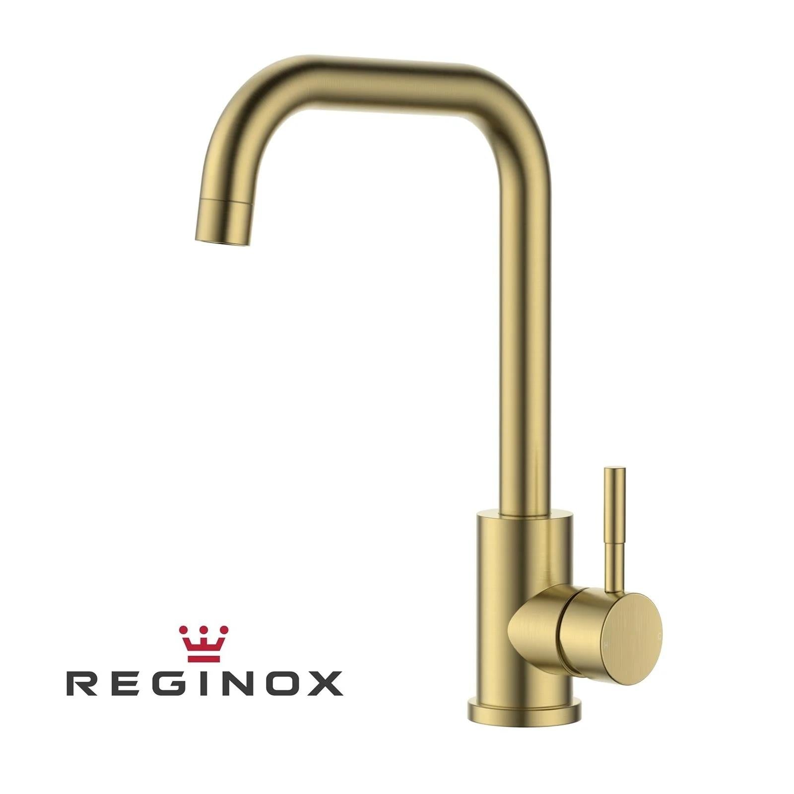 Reginox SALINA BG – Grifo monomando de cocina de cuello cuadrado en dorado cepillado 