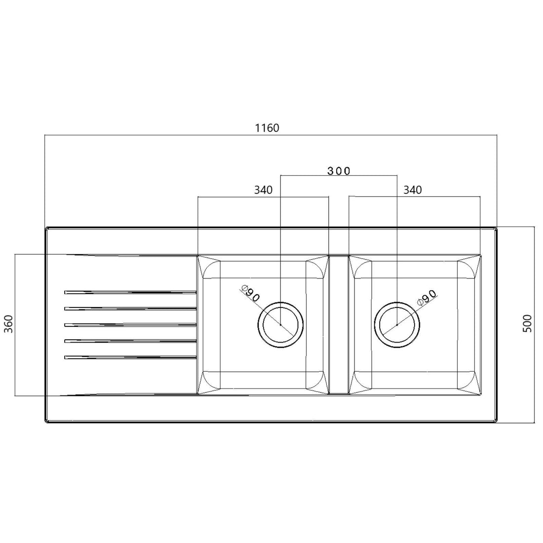 Luquicina LD2BL – Fregadero reversible de composite de 2 senos con desagüe, color negro 