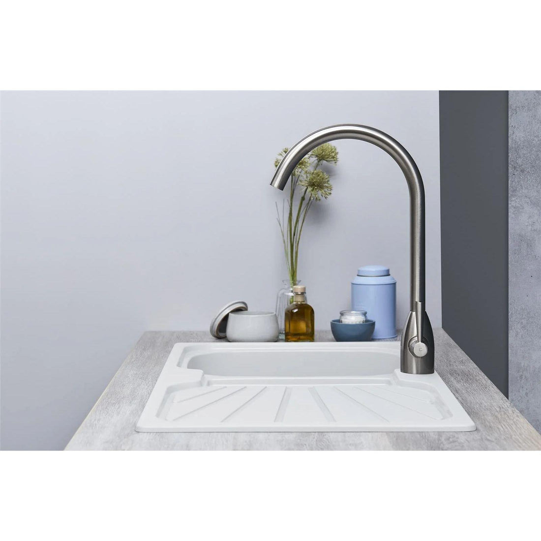 Luquicina LC5WH – Fregadero de cocina reversible de 1,0 senos con desagüe, blanco 