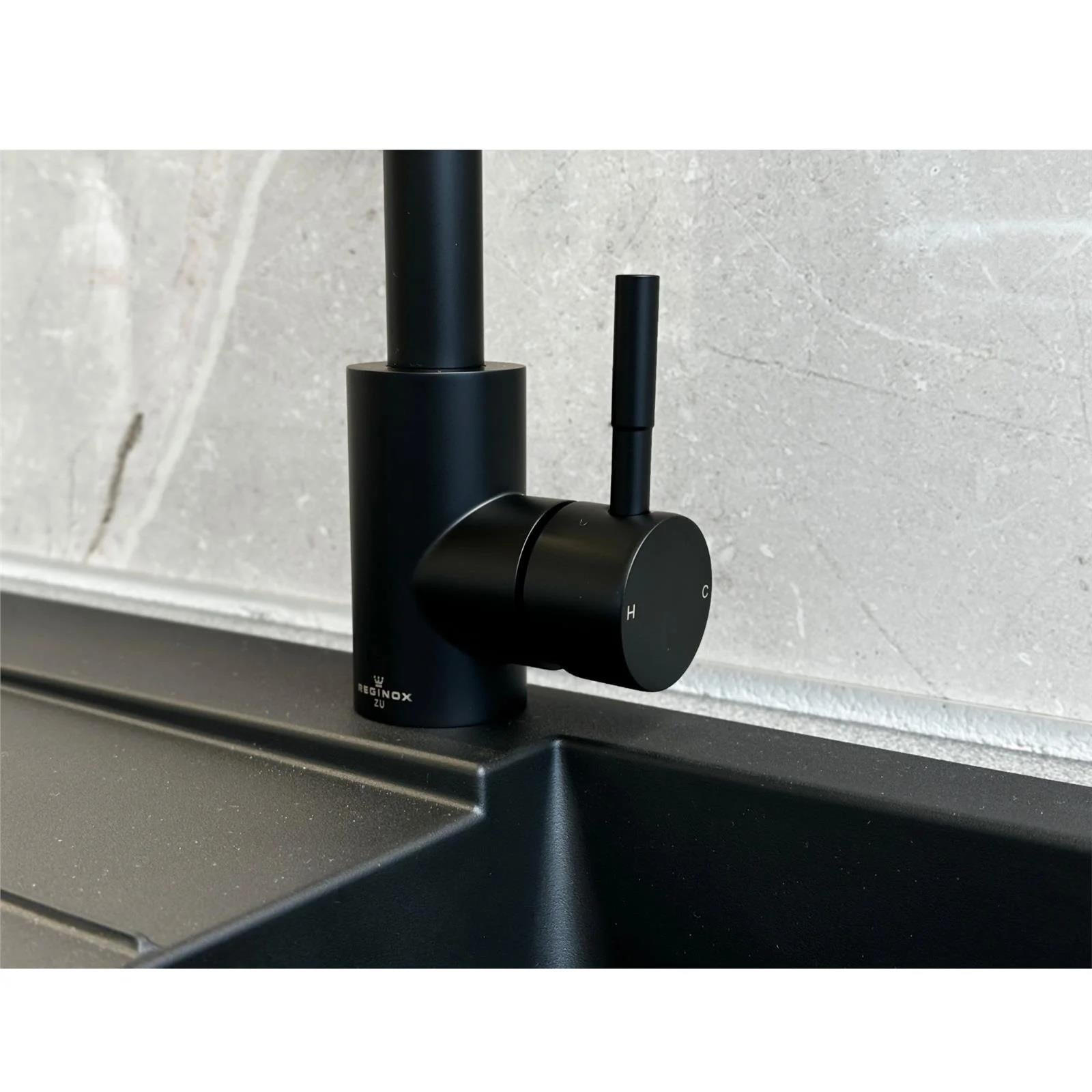 Reginox TARAVO MB – Grifo monomando de cocina de cuello de cisne negro mate 