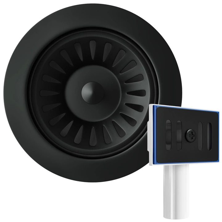 Luquicina LED2MB – Tapón Cestillo Fregadero Cocina 90 mm Negro Mate con Rebosadero – Filtro de Desagüe Tipo Cesta, Estilo Moderno 