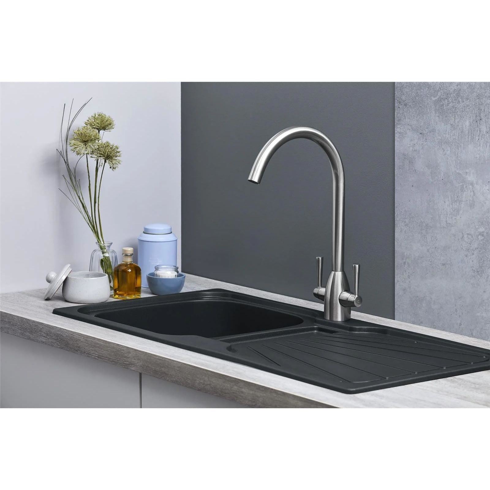 Luquicina LC5BL – Fregadero de cocina reversible de 1,0 senos con desagüe, color negro 