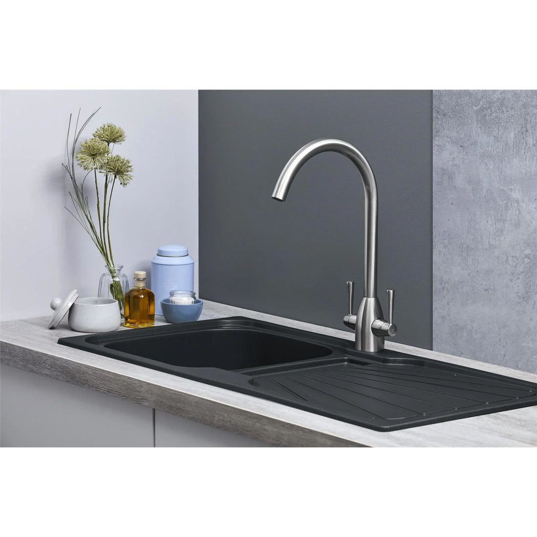 Luquicina LC5BL – Fregadero de cocina reversible de 1,0 senos con desagüe, color negro 