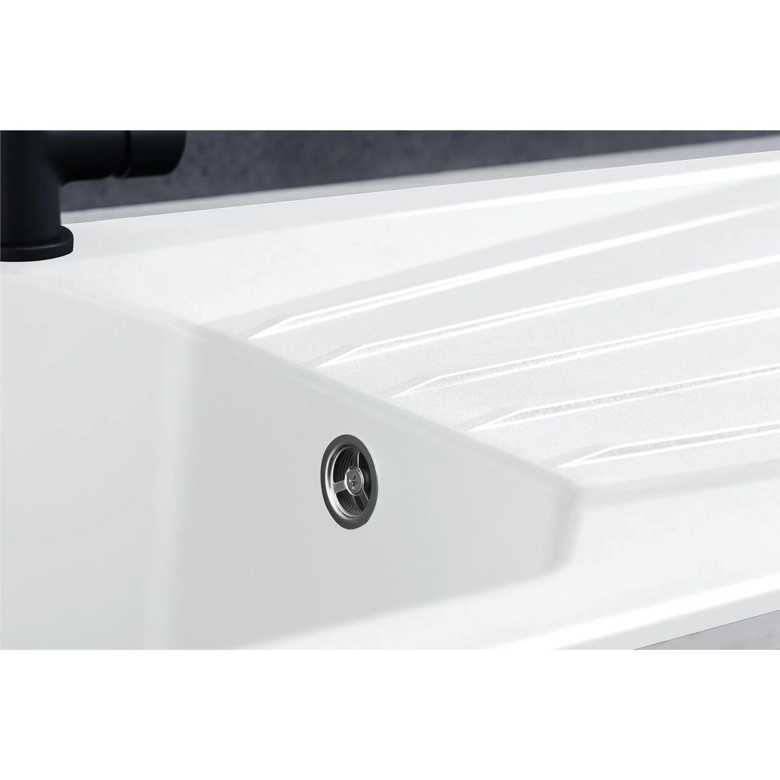 Luquicina LD780WH – Fregadero de cocina reversible blanco de 1.0 senos de composite con desagüe y escurridor 