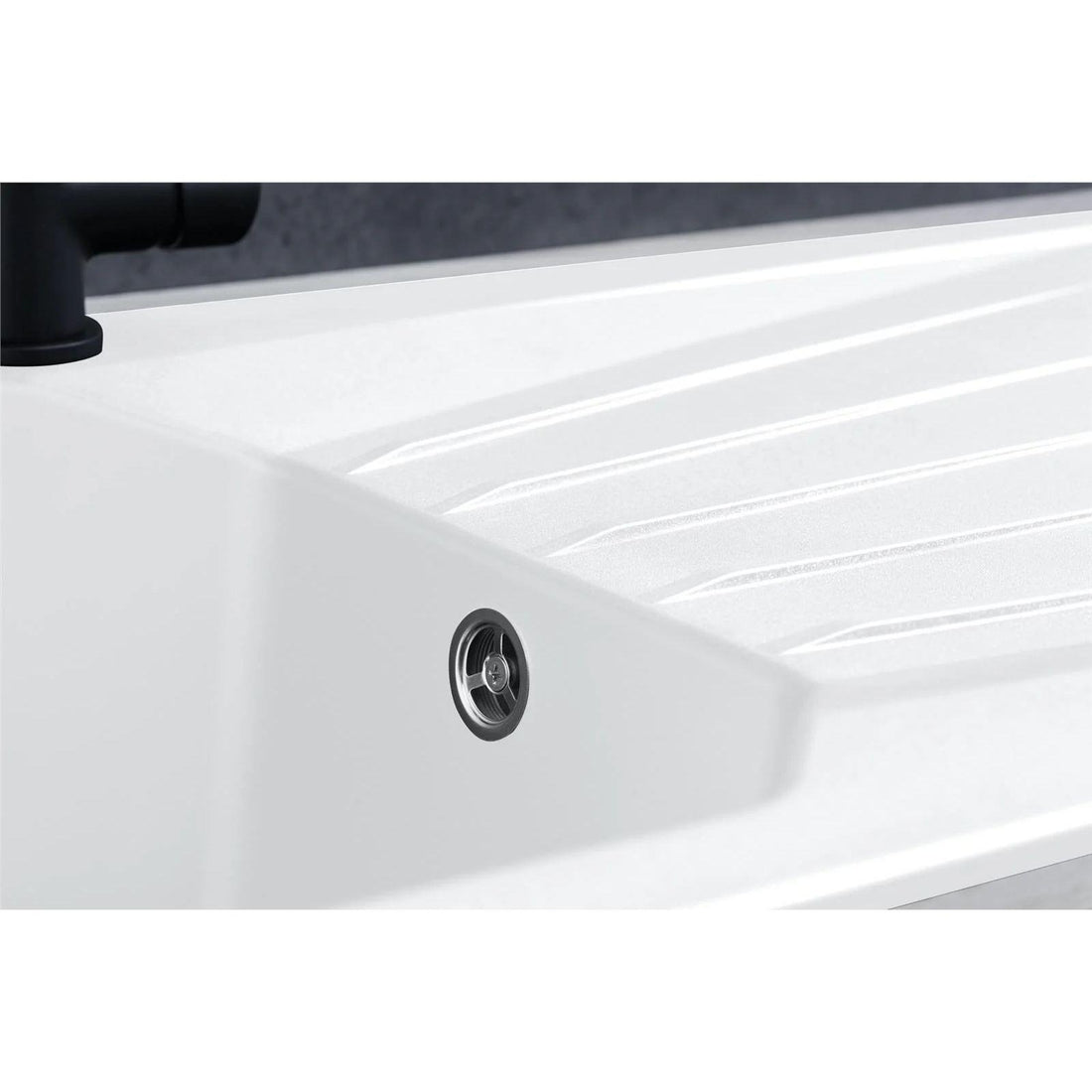 Luquicina LD780WH – Fregadero de cocina reversible blanco de 1.0 senos de composite con desagüe y escurridor 