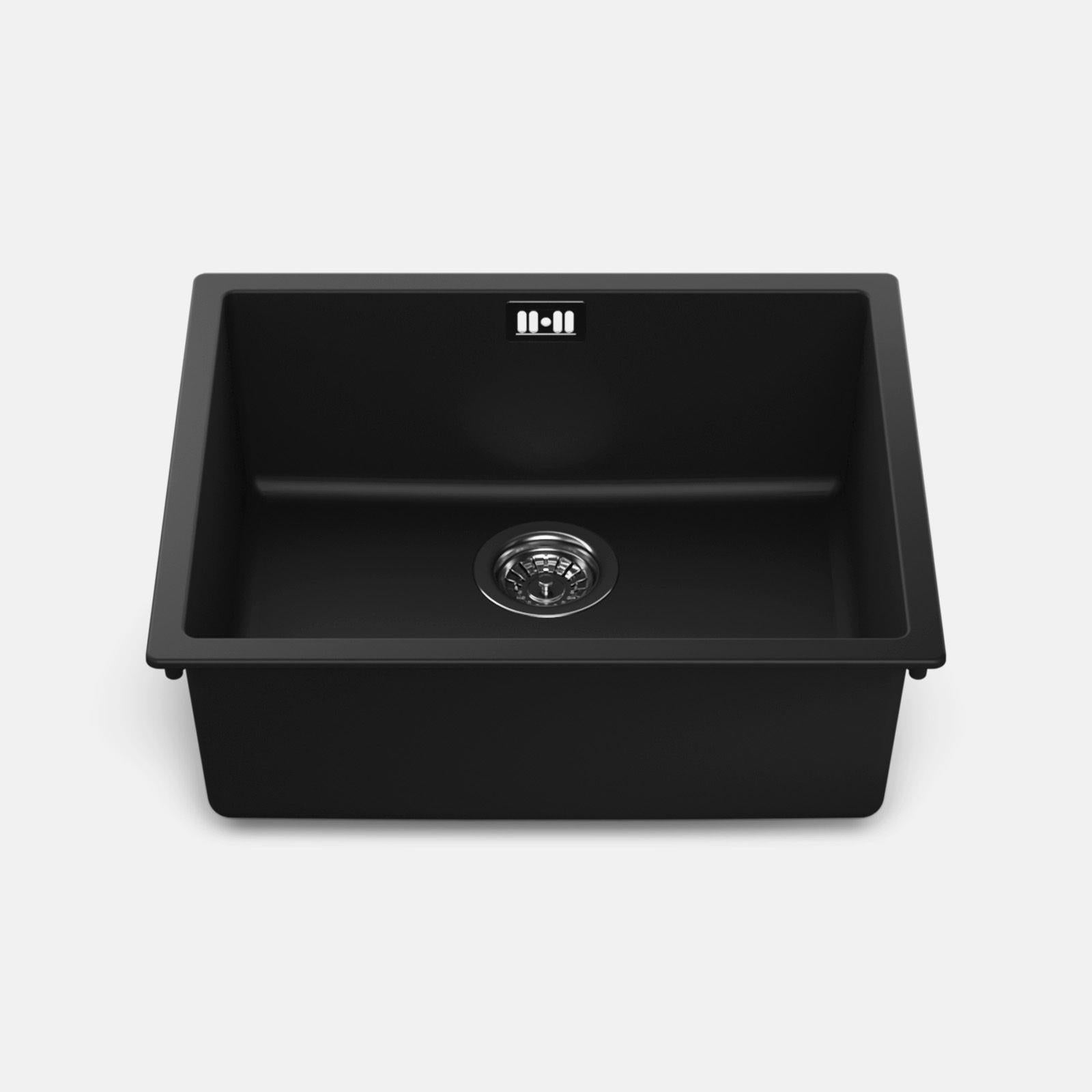 Luquicina LD54BL – 1.0 Black Composite Kitchen Sink without Drainer & LE592MB Black Kitchen Mixer Tap With Pull Out Spray Head