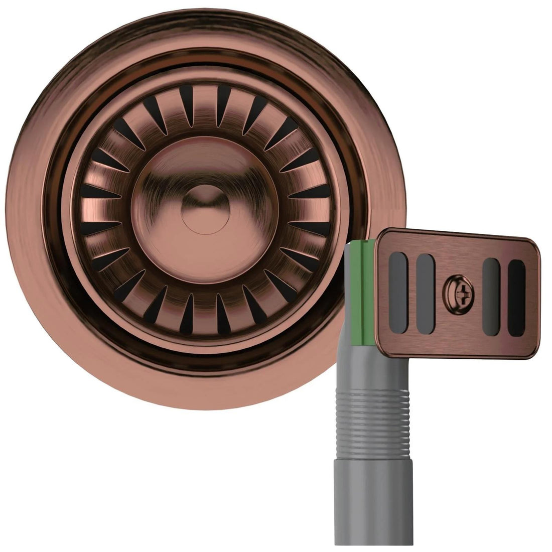 Luquicina LED2CP – Colador de desagüe para fregadero de cocina de acero inoxidable y cobre satinado con rebosadero