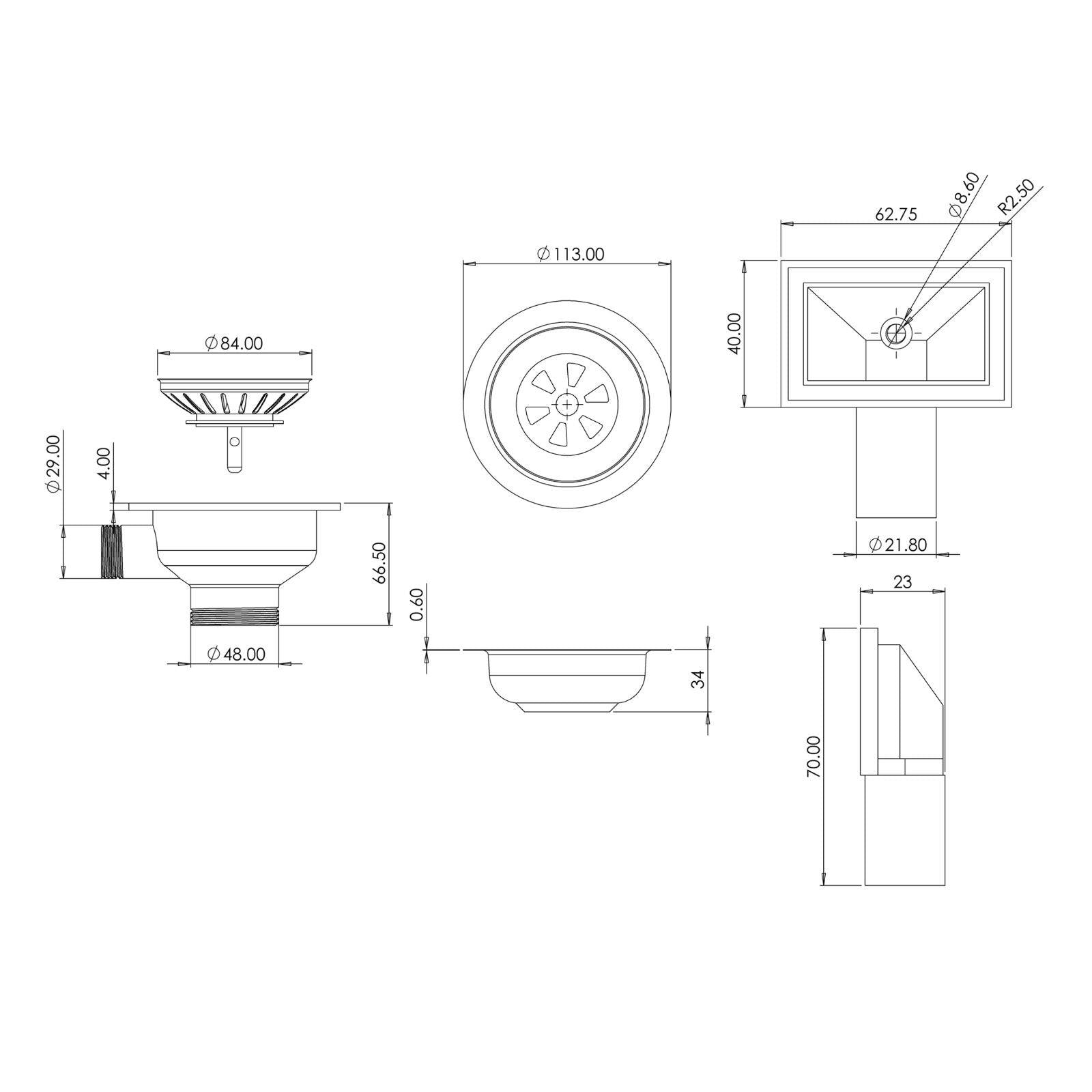 Luquicina LED2BR – Colador de desagüe para fregadero de cocina de acero inoxidable y latón cepillado con rebosadero 