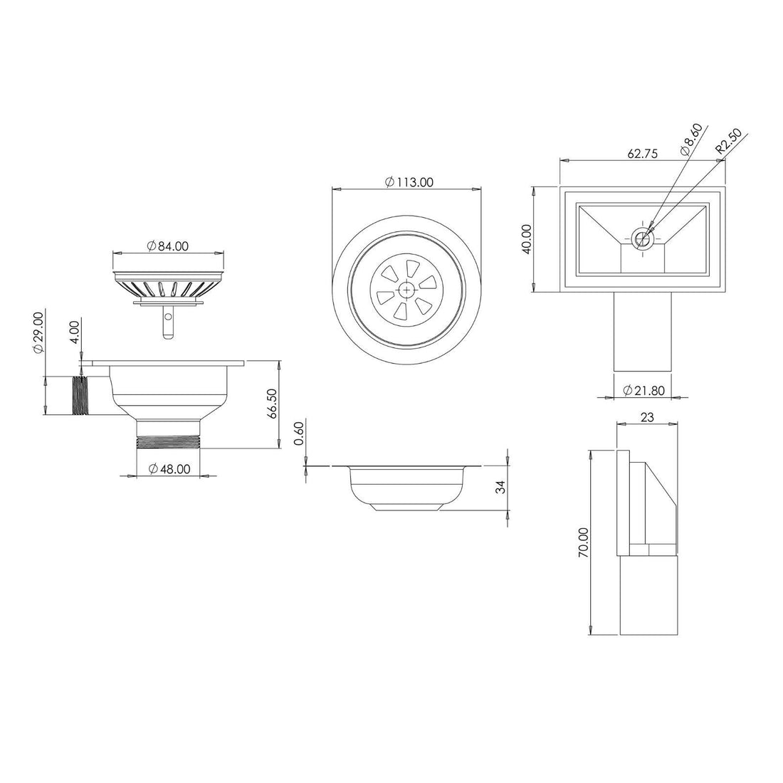 Luquicina LED2BR – Colador de desagüe para fregadero de cocina de acero inoxidable y latón cepillado con rebosadero 