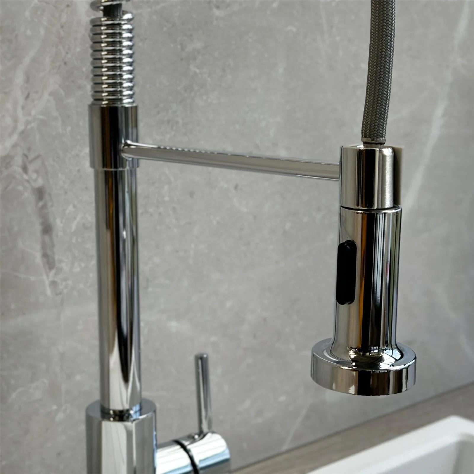 Luquicina LE594CH – Grifo mezclador de cocina cromado con resorte y rociador extraíble 