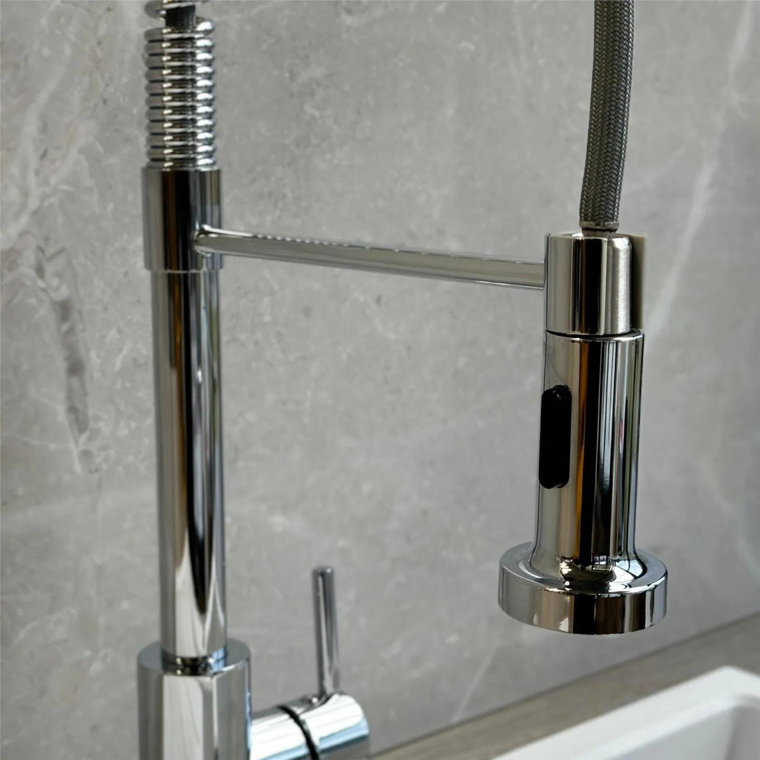 Luquicina LE594CH – Grifo mezclador de cocina cromado con resorte y rociador extraíble 