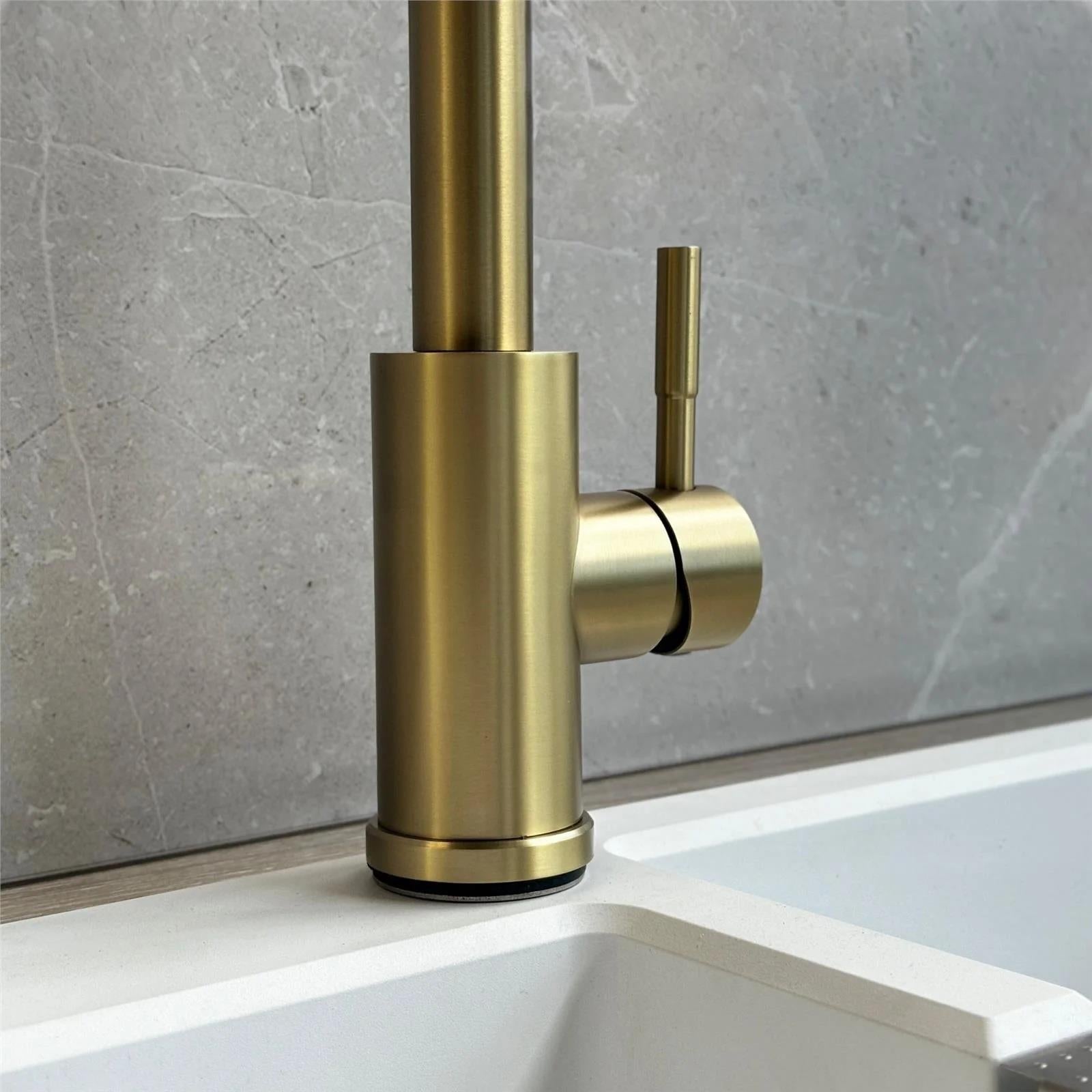 Luquicina LE11BR – Grifo monomando extraíble de cocina de latón cepillado 