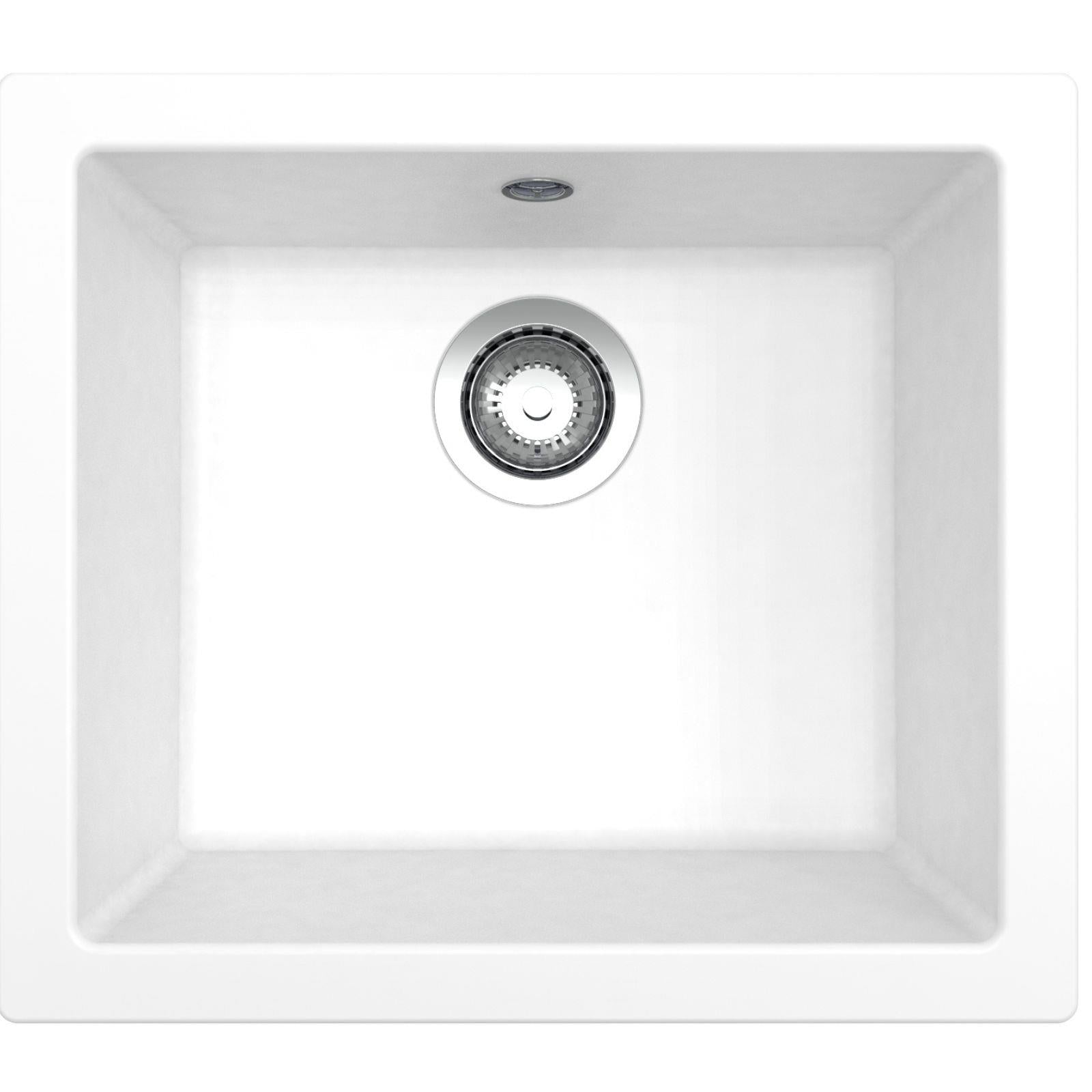 Fregadero empotrable o bajo encimera de cocina Luquicina LS50WH todo blanco – 1 seno sin escurridor – Composite BIO – 50 x 44 x 19 cm