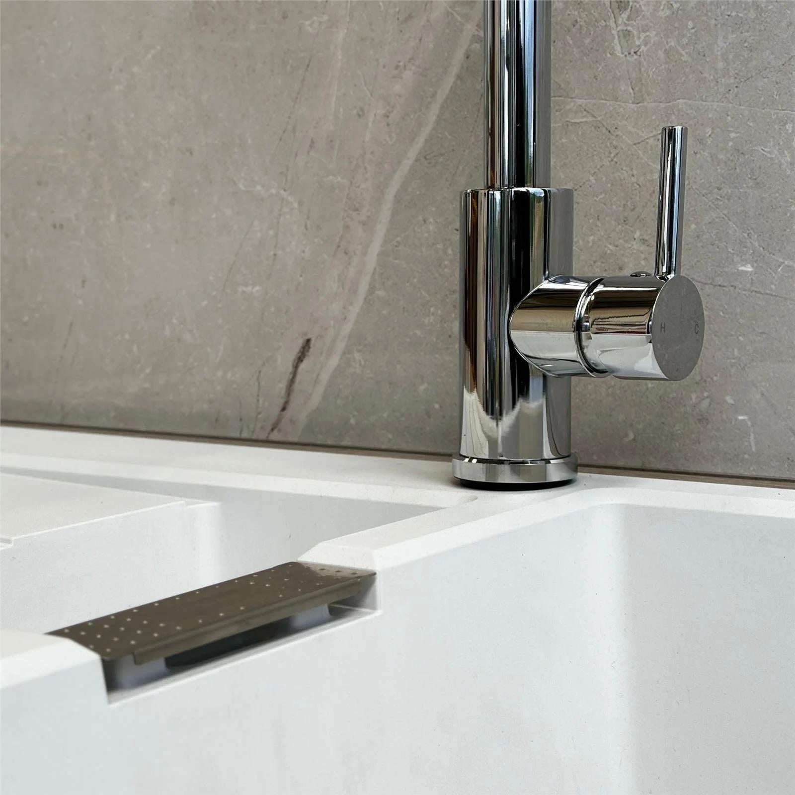 Luquicina LE594CH – Grifo mezclador de cocina cromado con resorte y rociador extraíble 