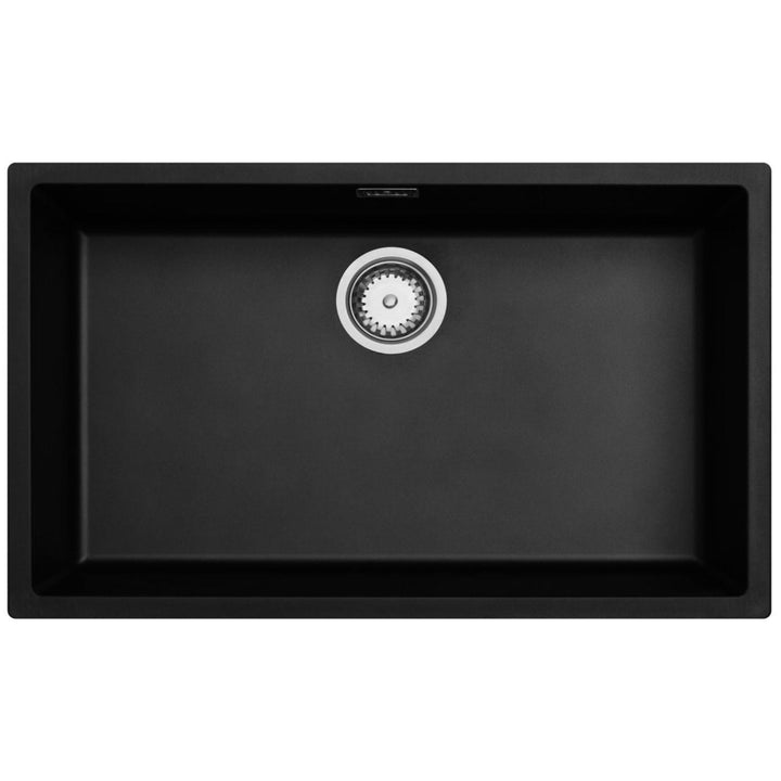 Luquicina LD740BL – Fregadero de cocina de composite negro de 1,0 senos, empotrable o bajo encimera, sin escurridor 