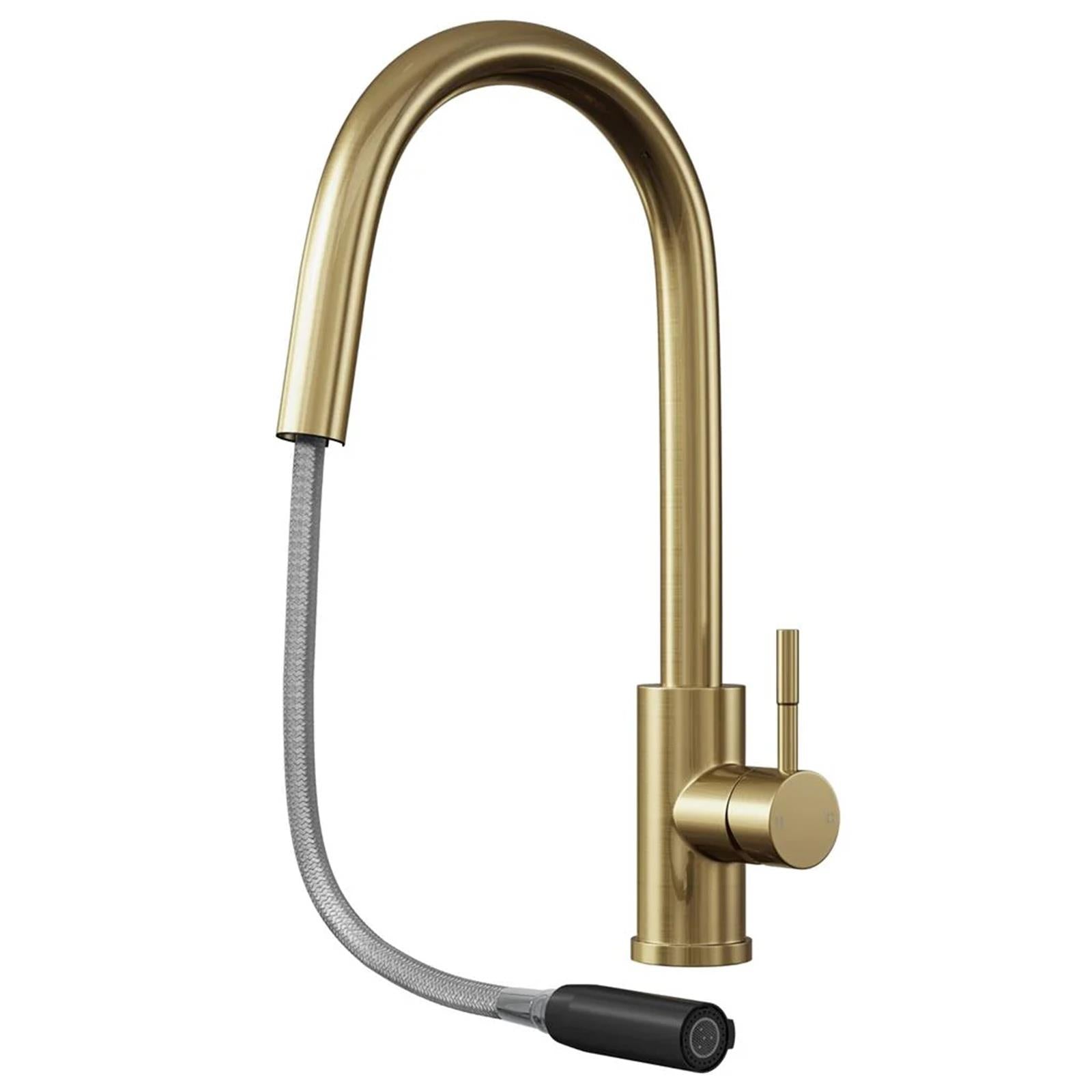 Luquicina LE11BR – Grifo monomando extraíble de cocina de latón cepillado 