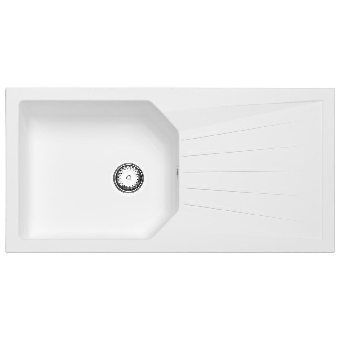 Luquicina LD100WH – Fregadero de cocina reversible de 1 cubeta grande blanco con escurridor