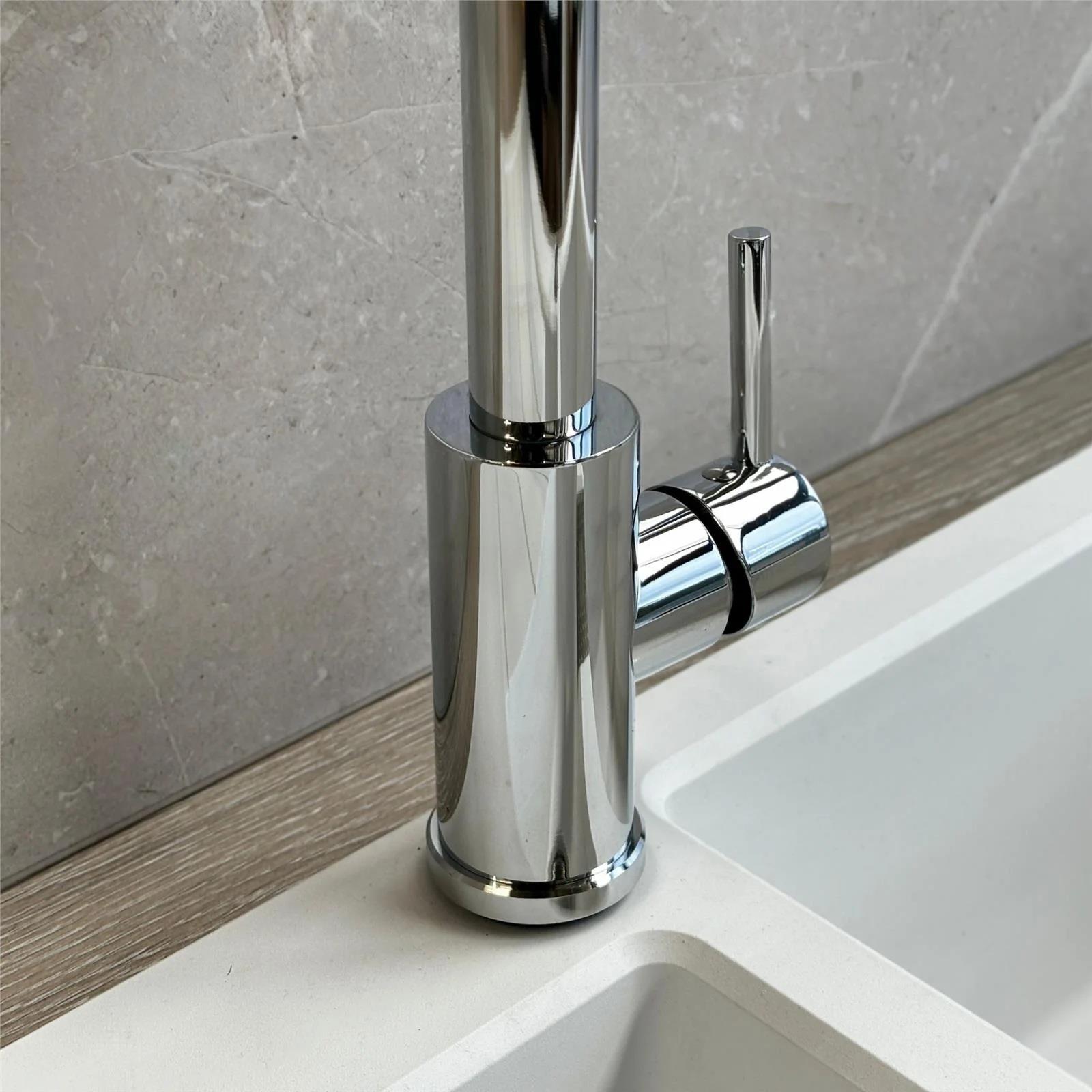 Luquicina LE594CH – Grifo mezclador de cocina cromado con resorte y rociador extraíble 