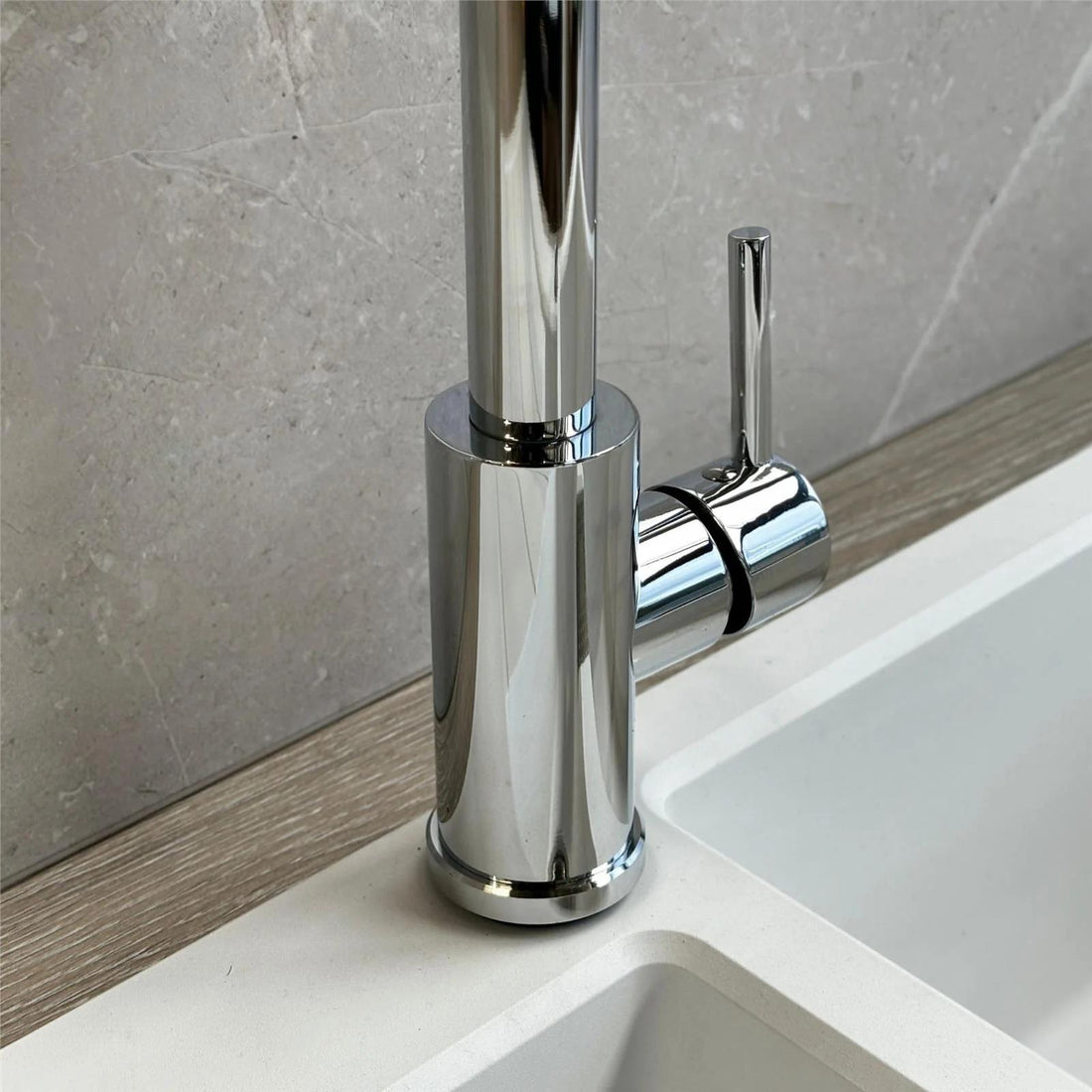 Luquicina LE594CH – Grifo mezclador de cocina cromado con resorte y rociador extraíble 