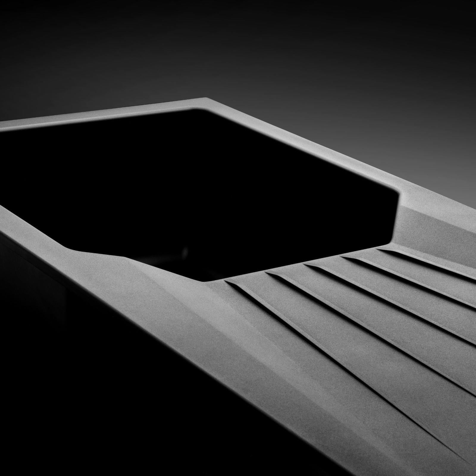 Luquicina LD100BL – Fregadero de cocina reversible de 1 cubeta XL con escurridor, color negro 