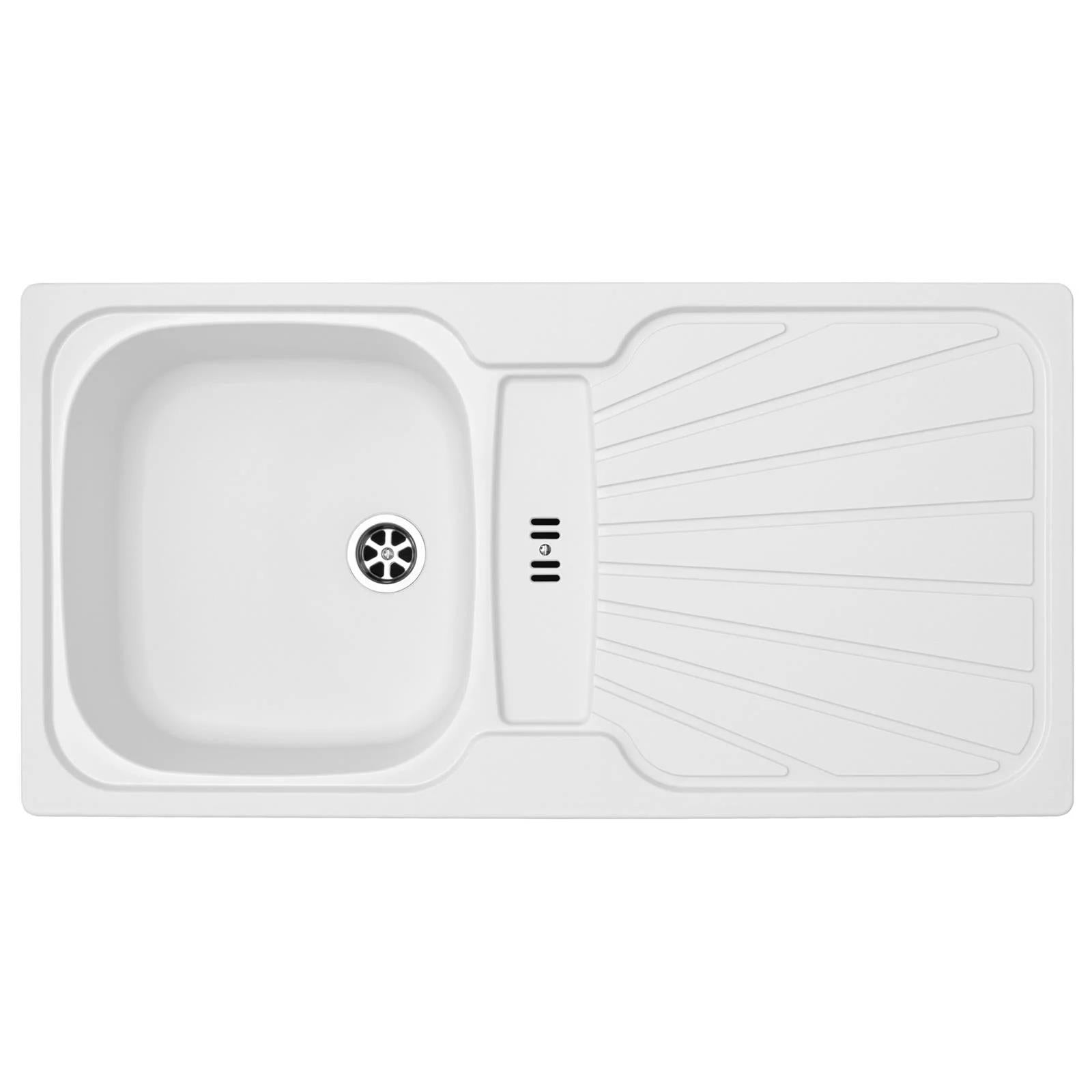 Luquicina LC5WH – Fregadero de cocina reversible de 1,0 senos con desagüe, blanco 