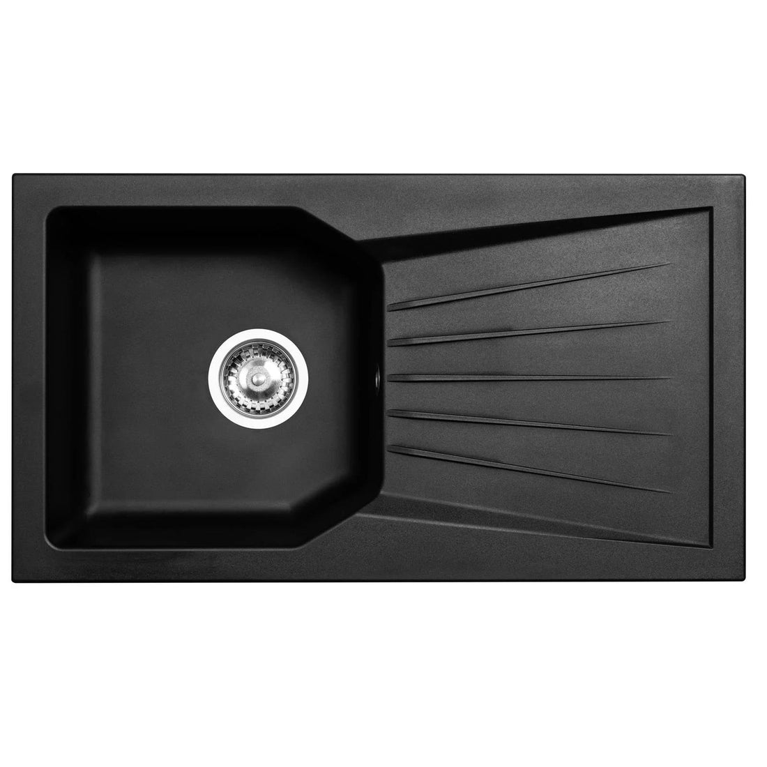 Luquicina LD780BL – Fregadero de cocina reversible de composite de 1,0 senos, color negro, con desagüe y escurridor 