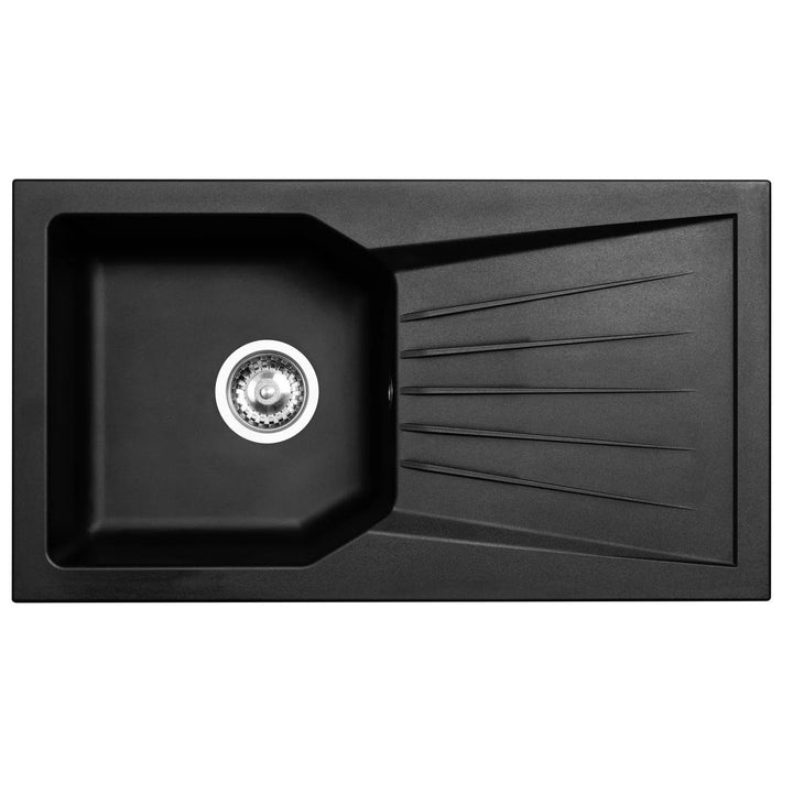 Luquicina LD780BL – Fregadero de cocina reversible de composite de 1,0 senos, color negro, con desagüe y escurridor 
