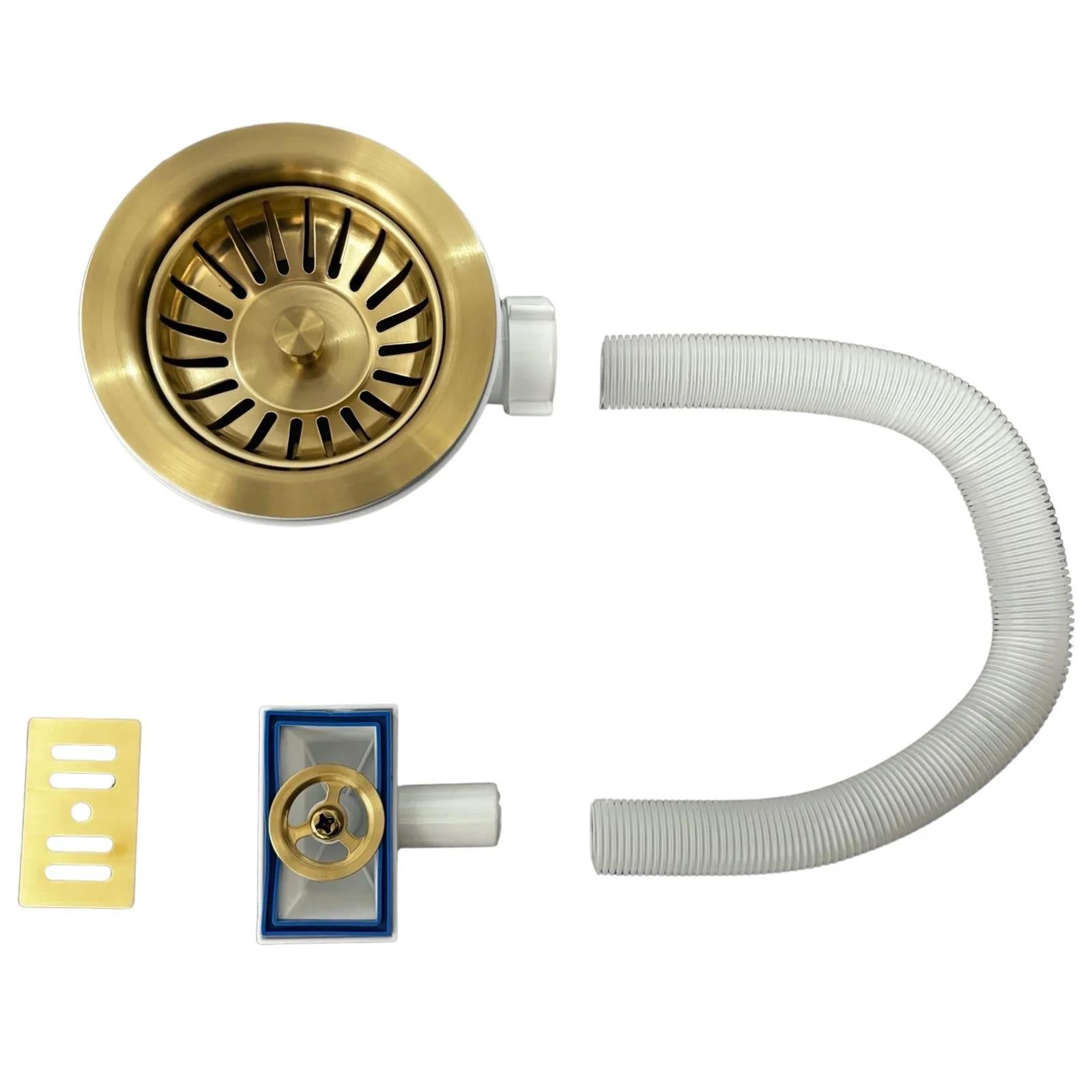 Luquicina LED2BR – Colador de desagüe para fregadero de cocina de acero inoxidable y latón cepillado con rebosadero 