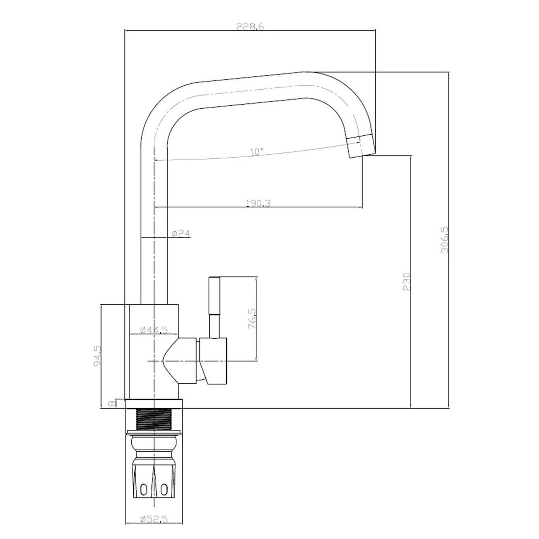 Reginox SALINA BN – Grifo monomando de cocina de cuello cuadrado en níquel cepillado 