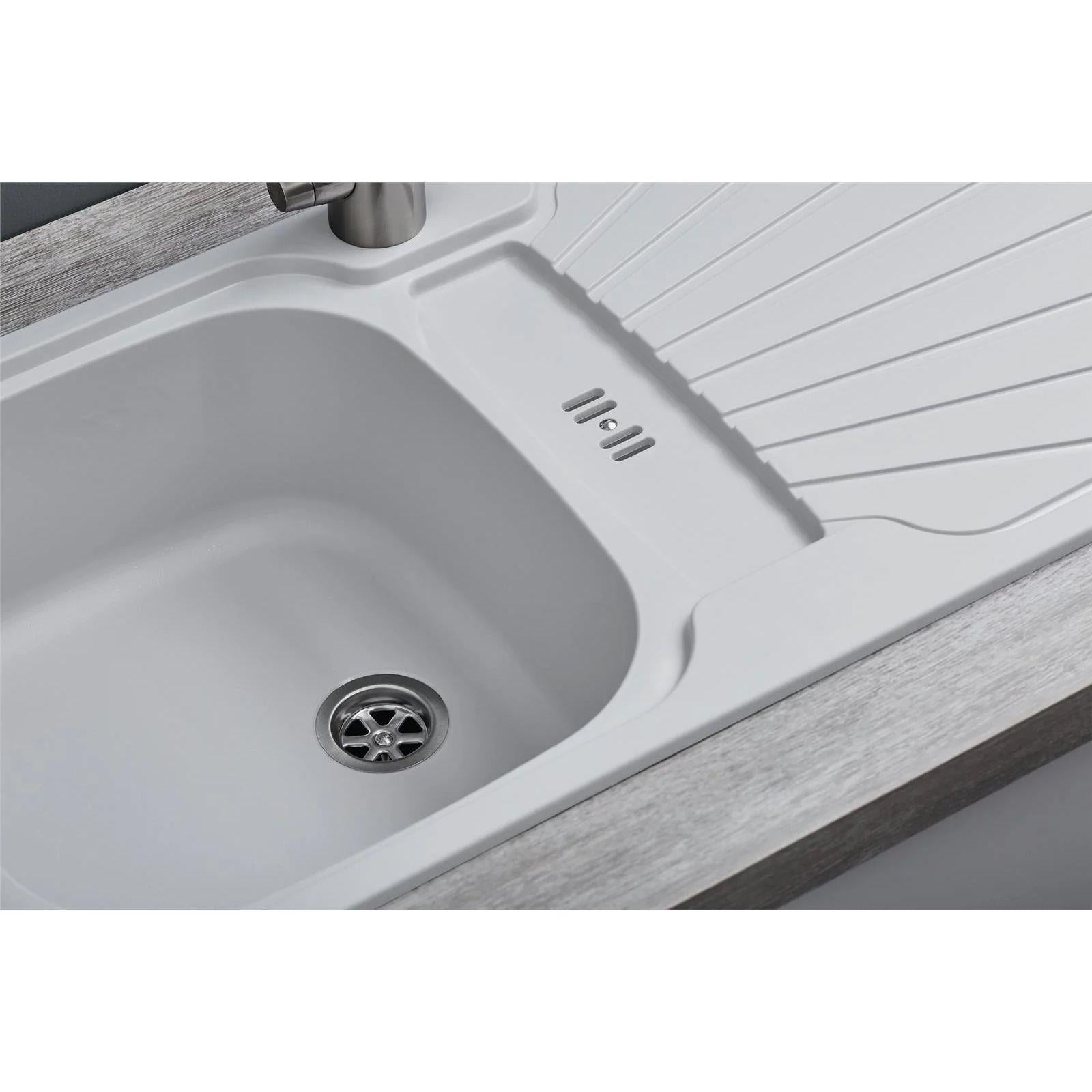 Luquicina LC5WH – Fregadero de cocina reversible de 1,0 senos con desagüe, blanco 