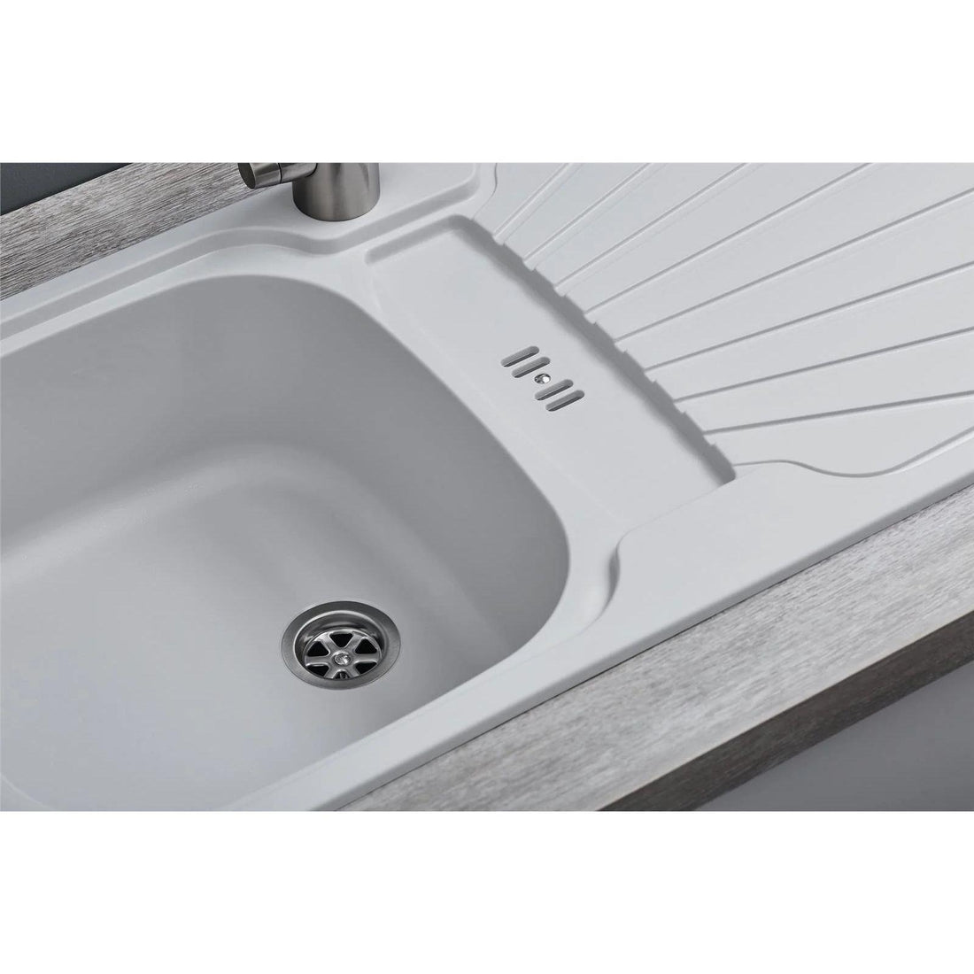 Luquicina LC5WH – Fregadero de cocina reversible de 1,0 senos con desagüe, blanco 