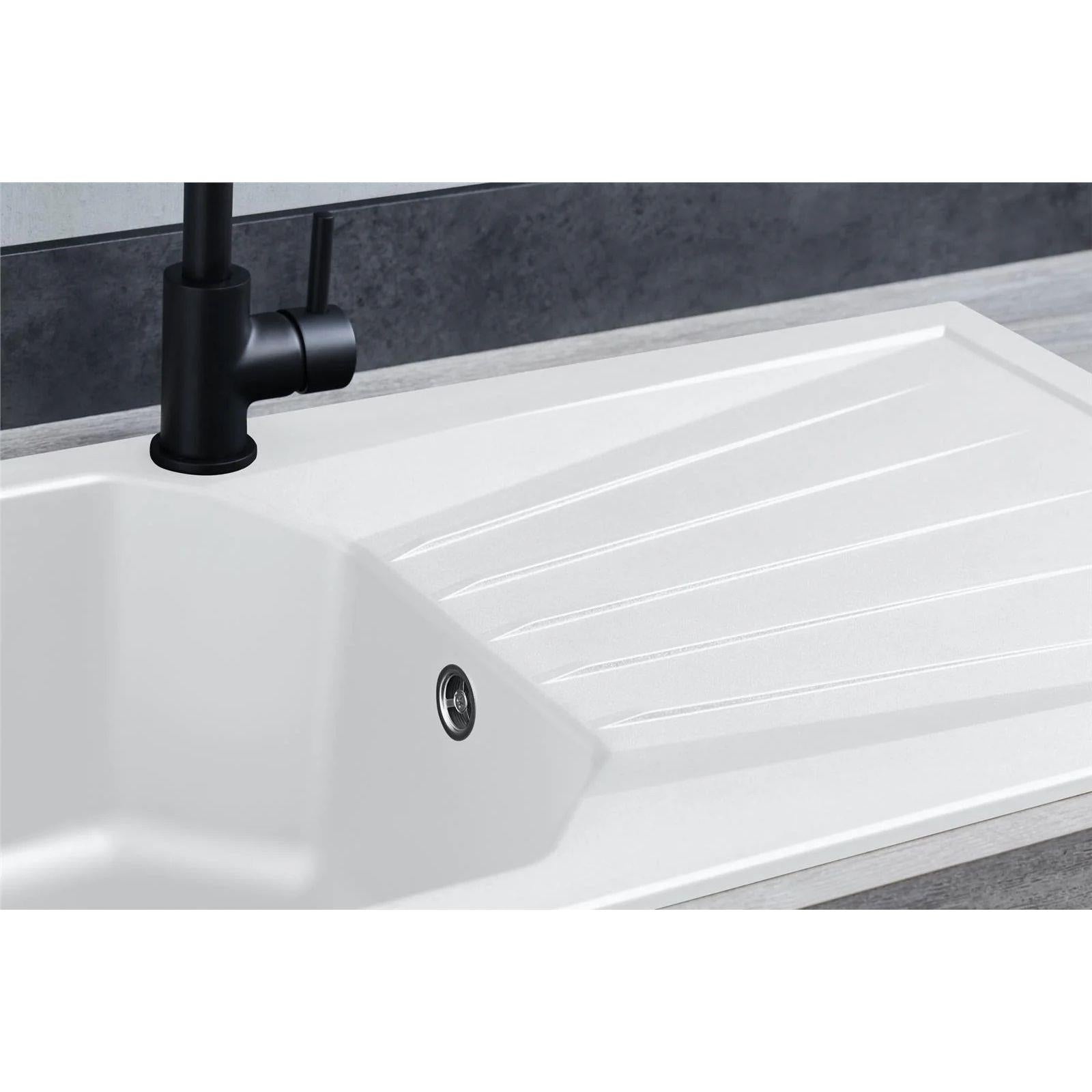 Luquicina LD780WH – Fregadero de cocina reversible blanco de 1.0 senos de composite con desagüe y escurridor 