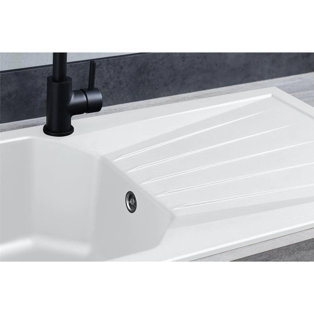 Luquicina LD780WH – Fregadero de cocina reversible blanco de 1.0 senos de composite con desagüe y escurridor 