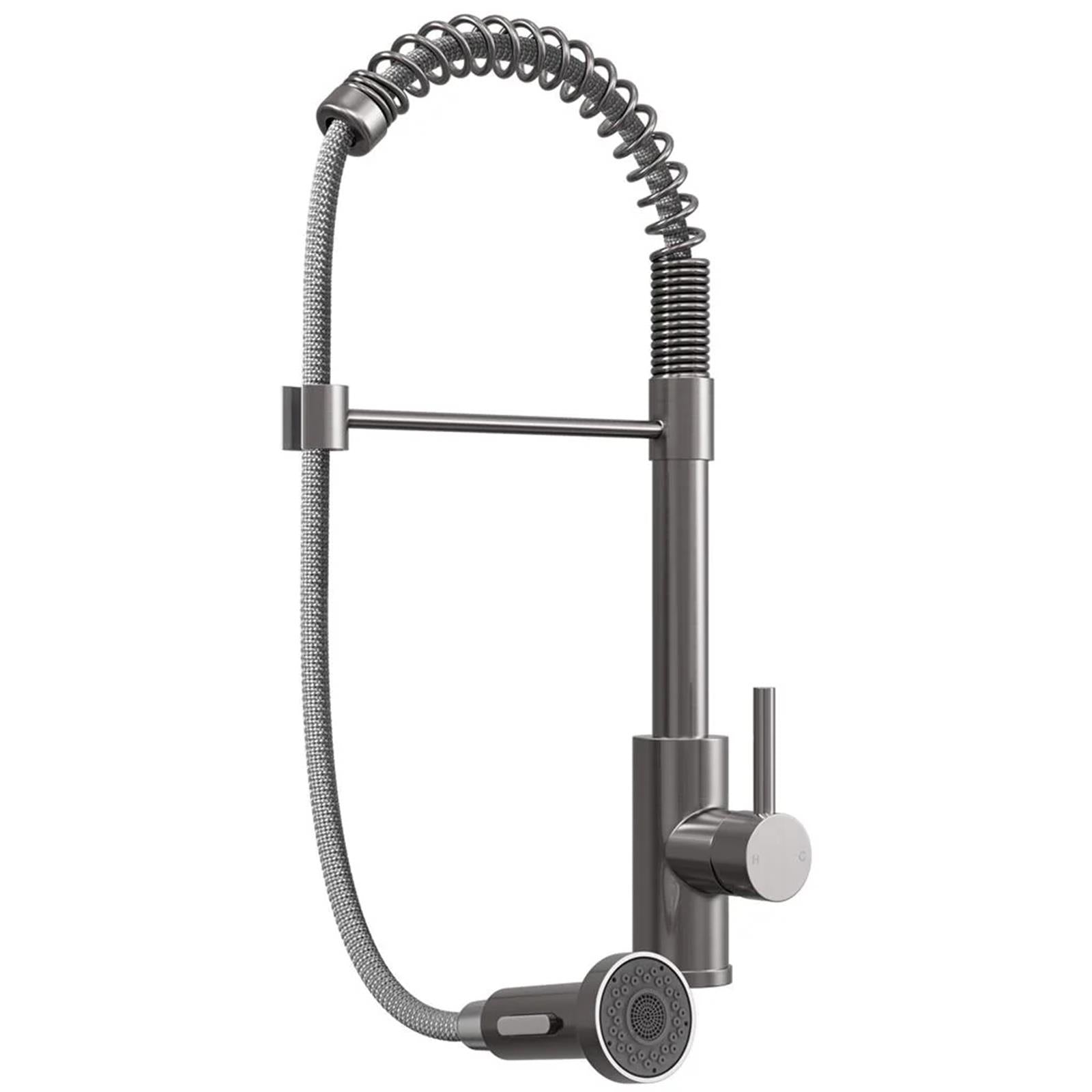 Luquicina LE593BS – Grifo mezclador de cocina de acero cepillado con resorte y rociador extraíble 