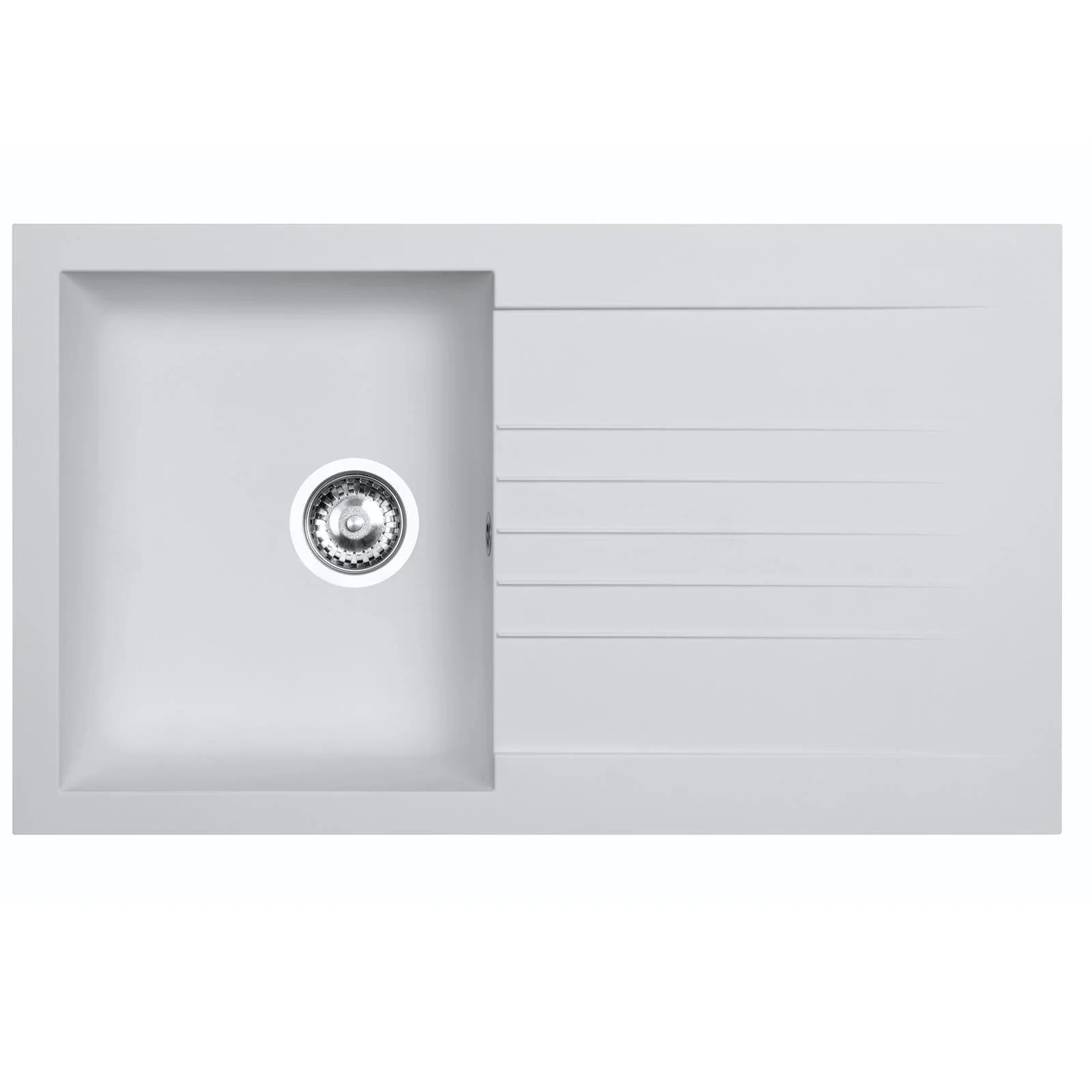 Luquicina LD860WH – Fregadero de cocina reversible blanco de 1 cubeta de composite con desagüe 