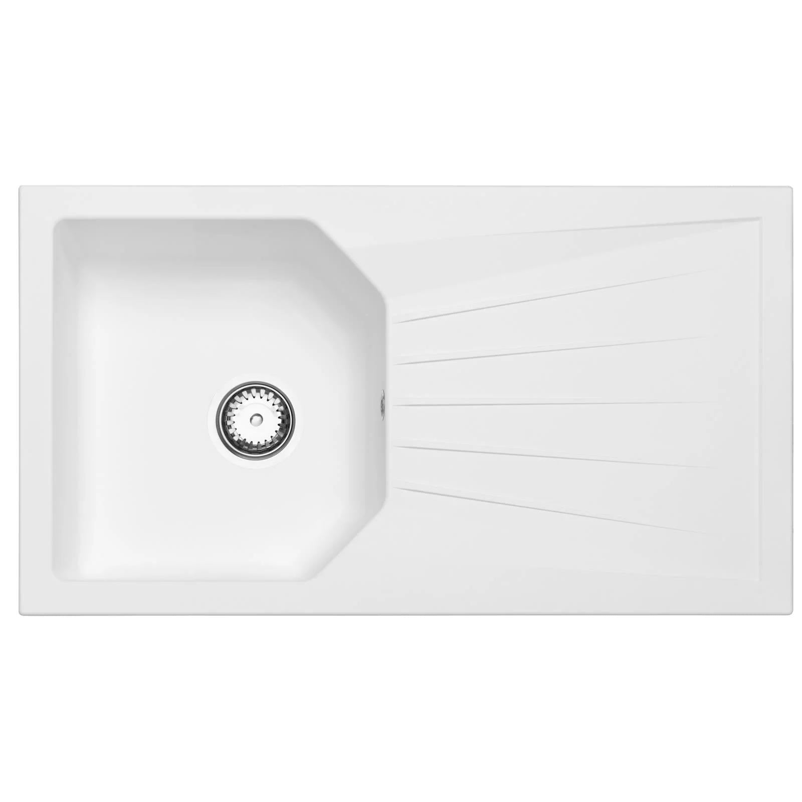 Luquicina LD780WH – Fregadero de cocina reversible blanco de 1.0 senos de composite con desagüe y escurridor 