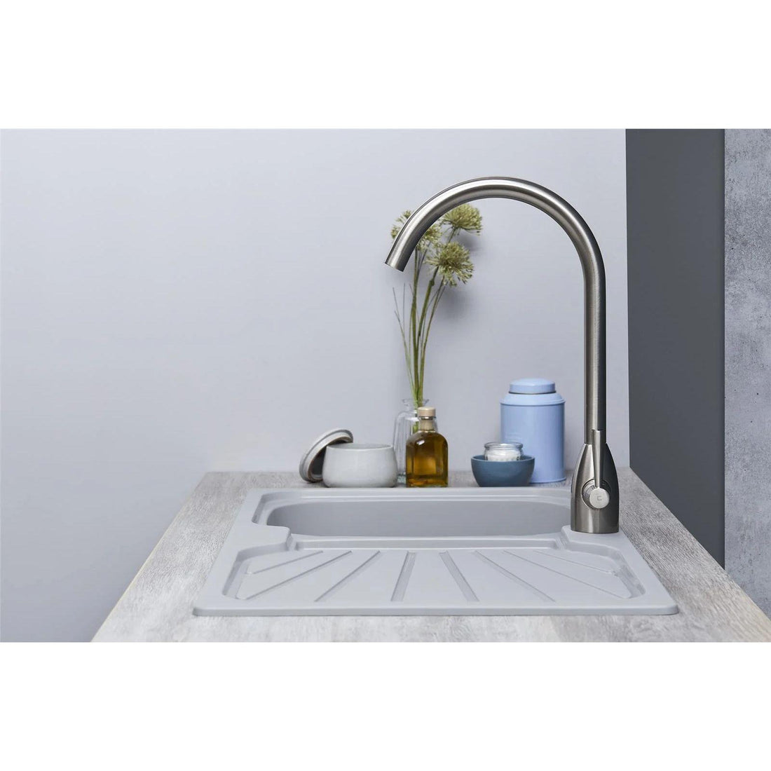 Luquicina LC5LG – Fregadero de cocina reversible de 1,0 senos con desagüe, encastrable, color gris claro 