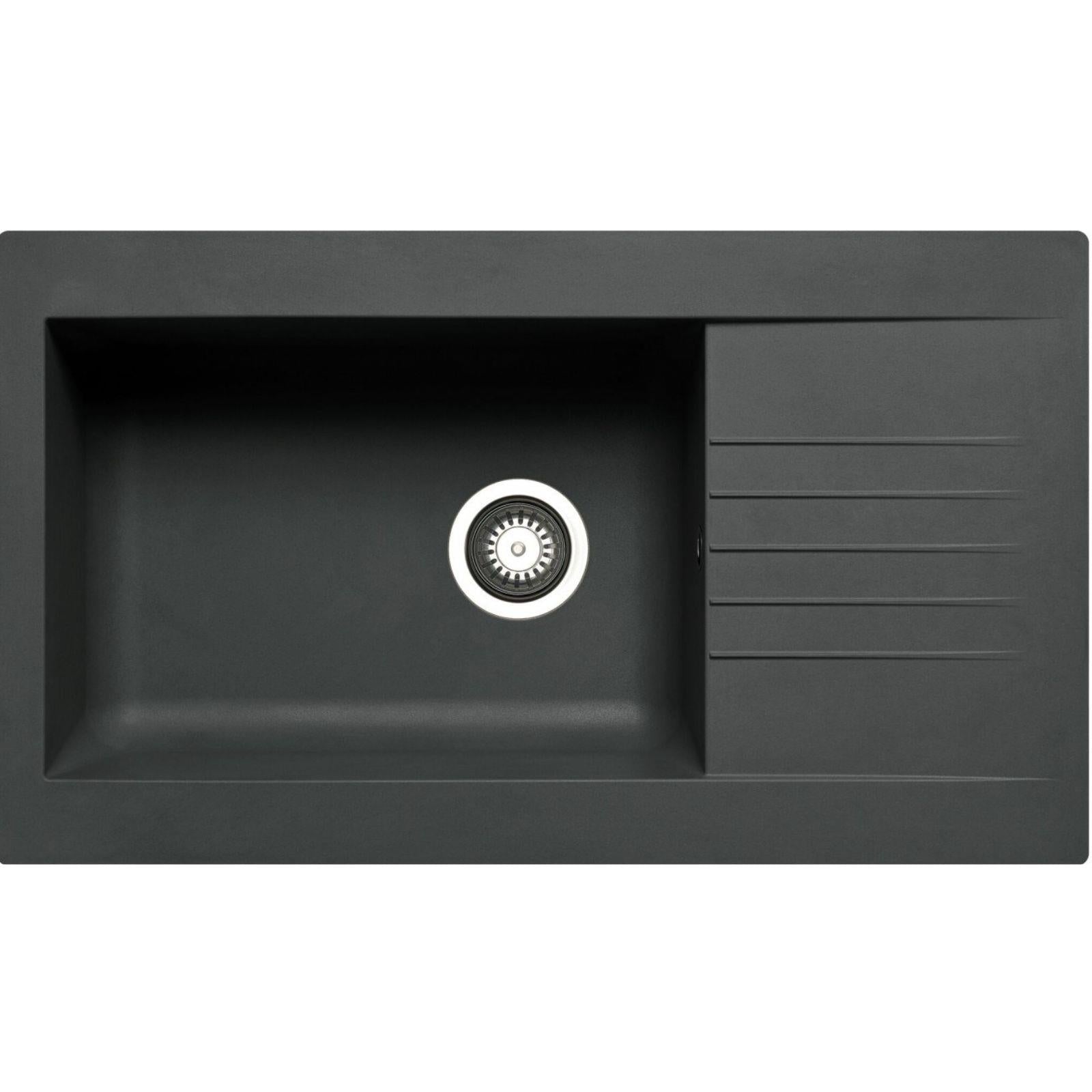 Fregadero de cocina reversible Luquicina LD1BL – 1XL de composite negro con escurridor pequeño 