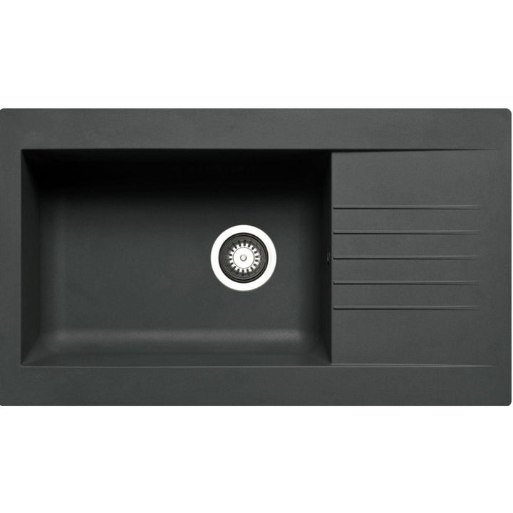 Fregadero de cocina reversible Luquicina LD1BL – 1XL de composite negro con escurridor pequeño 