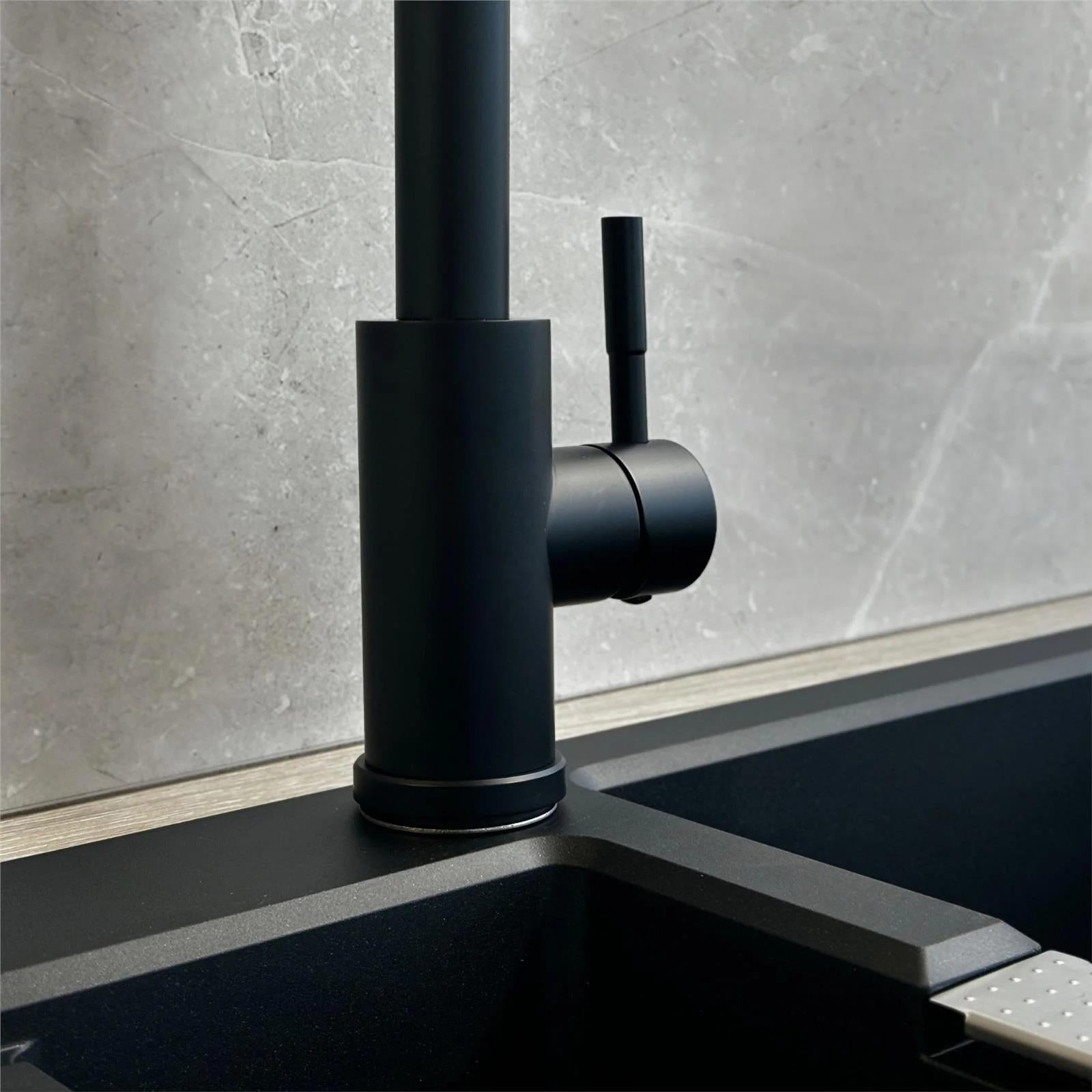 Luquicina LE11MB – Grifo monomando extraíble para cocina, color negro mate 