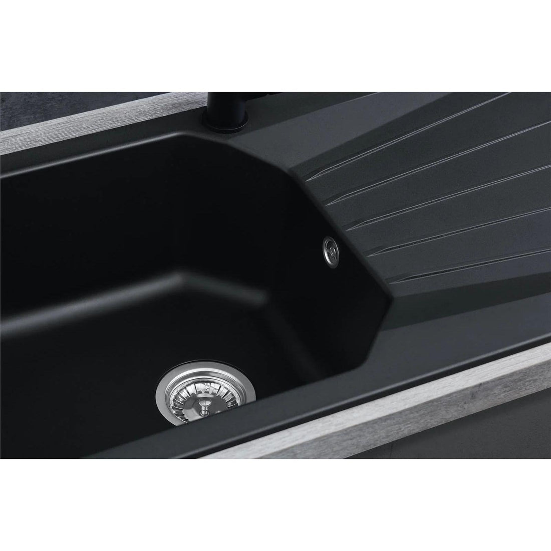 Luquicina LD780BL – Fregadero de cocina reversible de composite de 1,0 senos, color negro, con desagüe y escurridor 