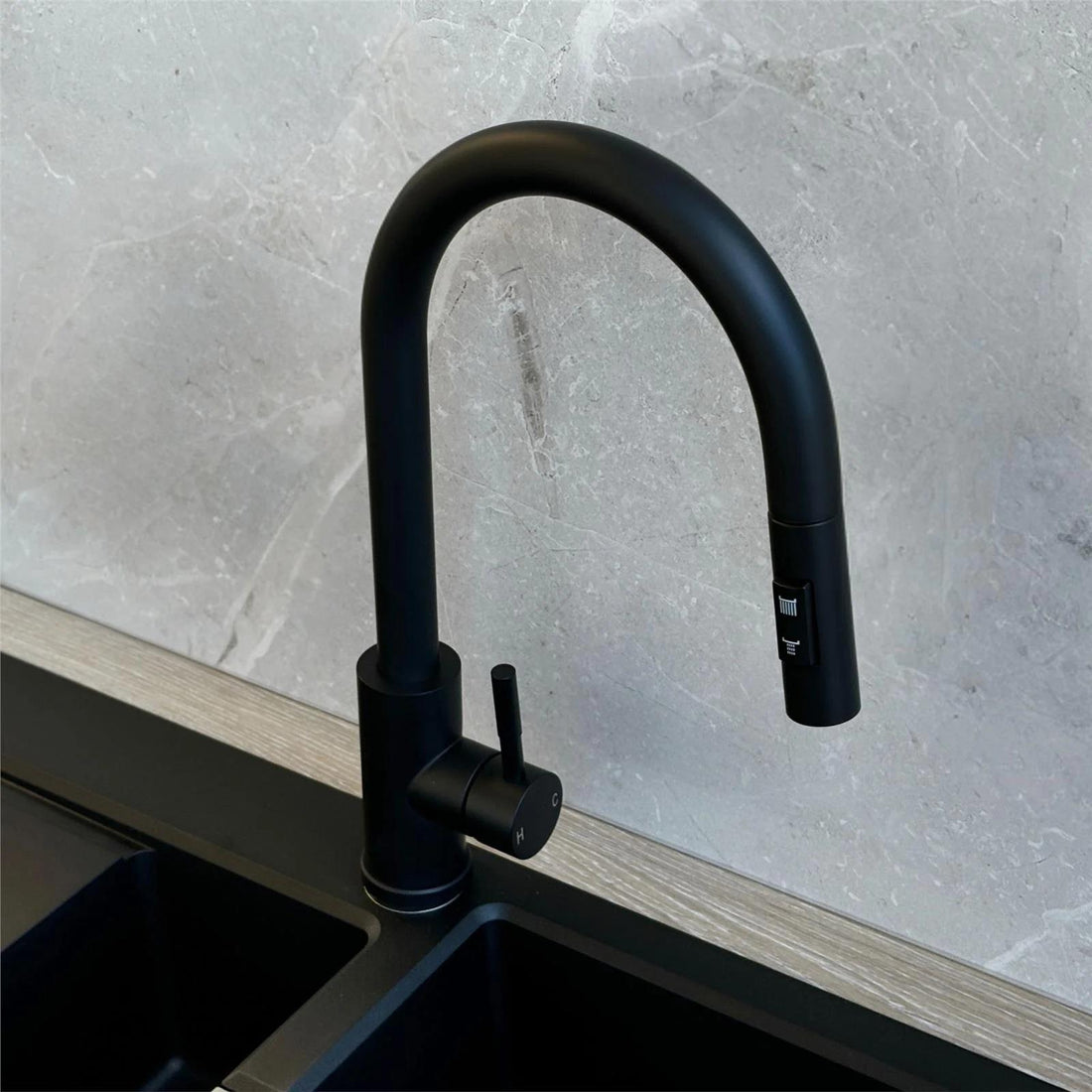 Luquicina LE453MB – Grifo monomando extraíble para cocina, color negro 