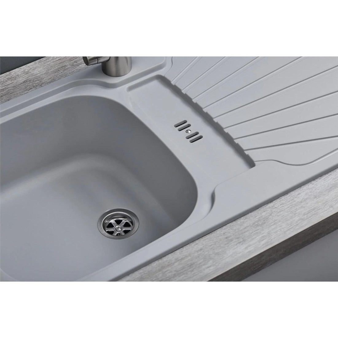 Luquicina LC5LG – Fregadero de cocina reversible de 1,0 senos con desagüe, encastrable, color gris claro 