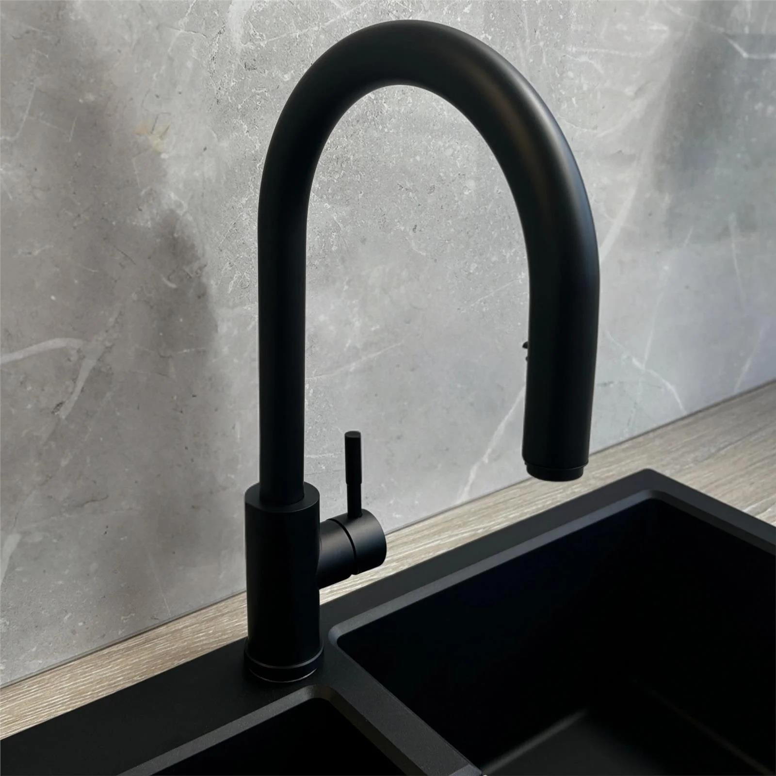 Luquicina LE11MB – Grifo monomando extraíble para cocina, color negro mate 