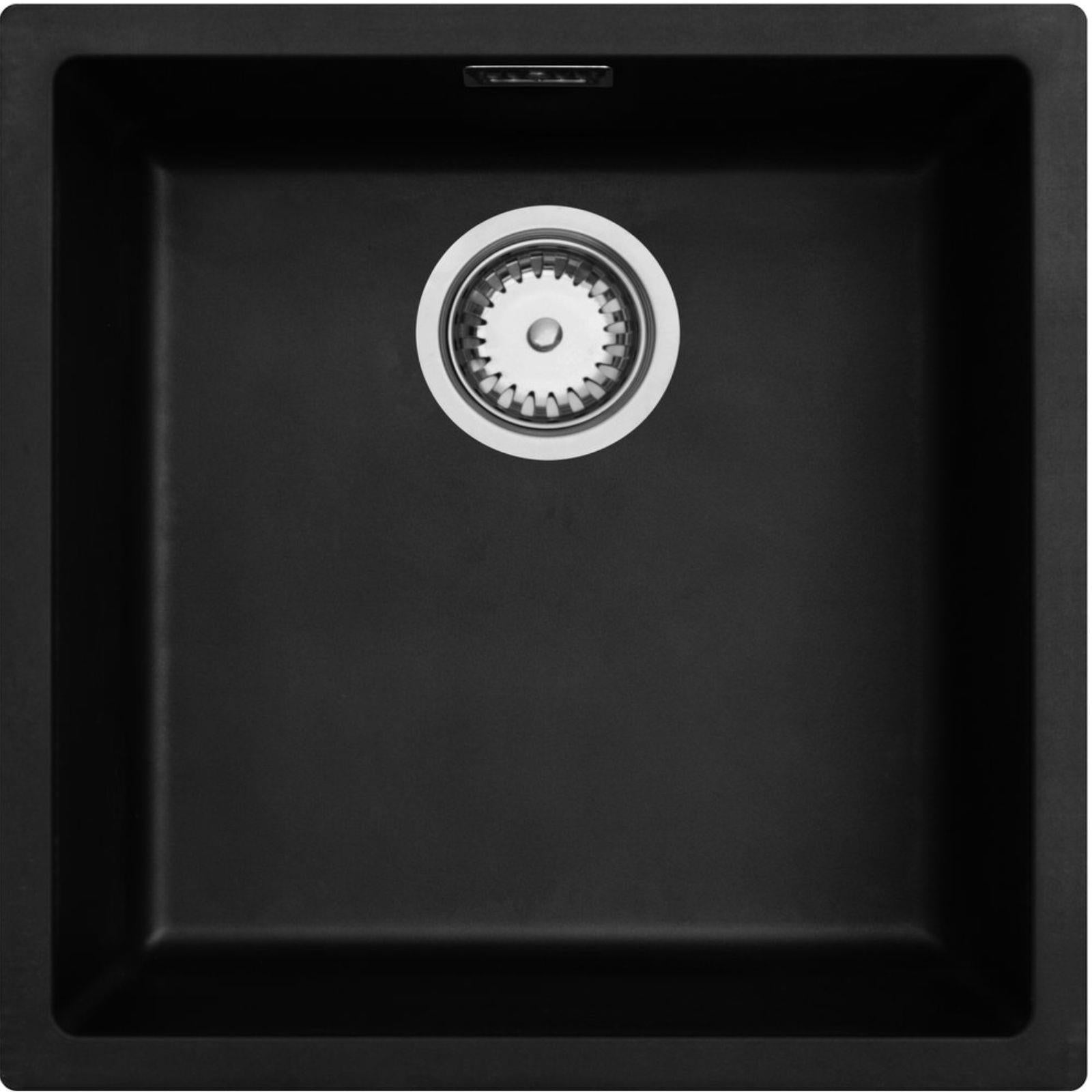 Luquicina LD44BL – Fregadero de cocina reversible de composite, de 1,0 senos, sin escurridor, color negro, para empotrar o bajo encimera 