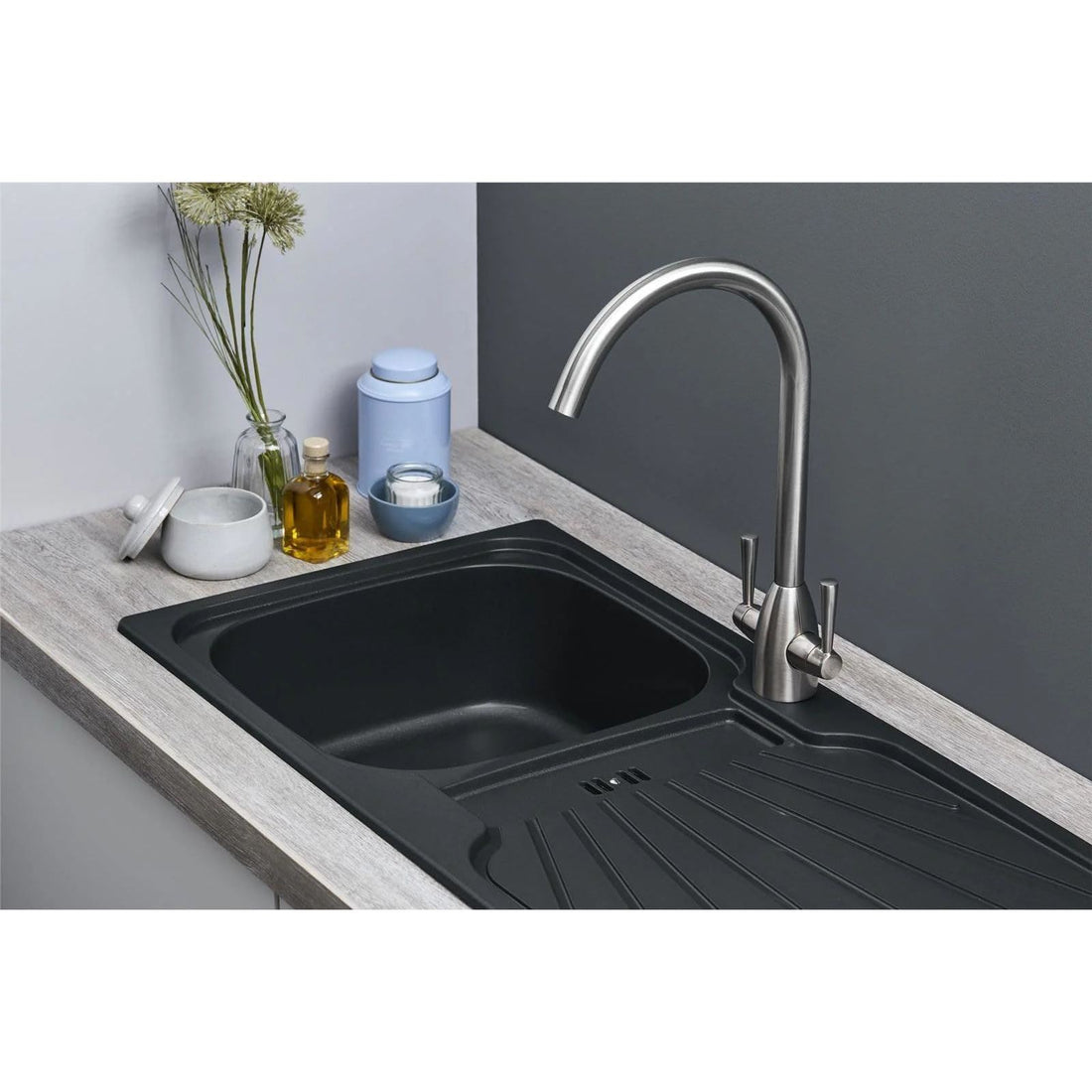 Luquicina LC5BL – Fregadero de cocina reversible de 1,0 senos con desagüe, color negro 