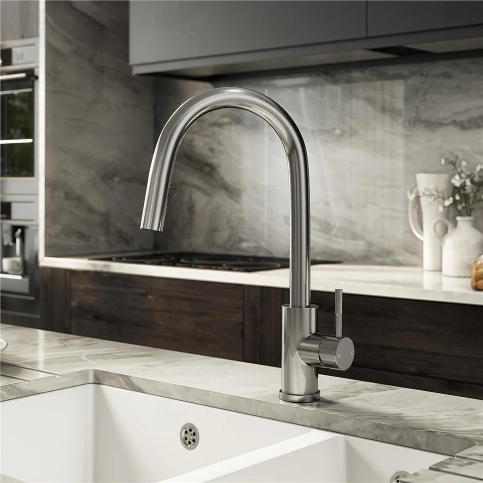 Luquicina LE11BS – Grifo monomando extraíble de acero cepillado para cocina 